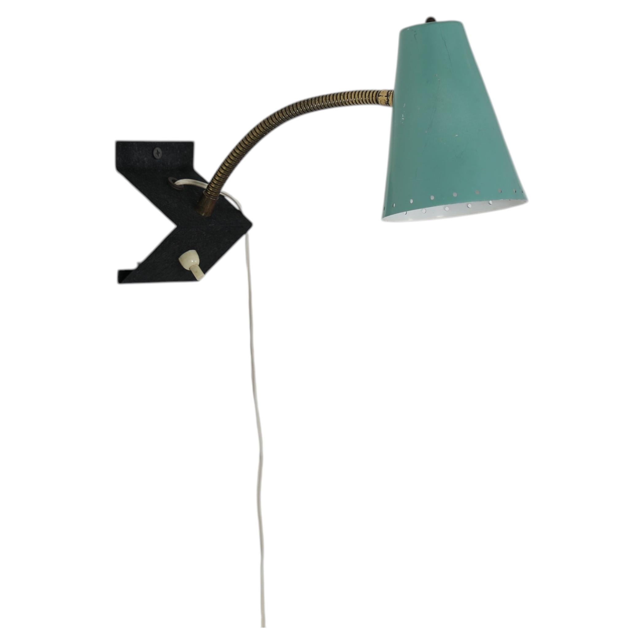 Mid-Century Hala Zeist Clip & Wall Reading Lamp, Aqua Enameled Shade