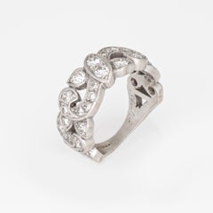 Mid Century Half Diamond Band Scrolled Sz 6.5 Platinum Ring Fine Bridal Jewelry