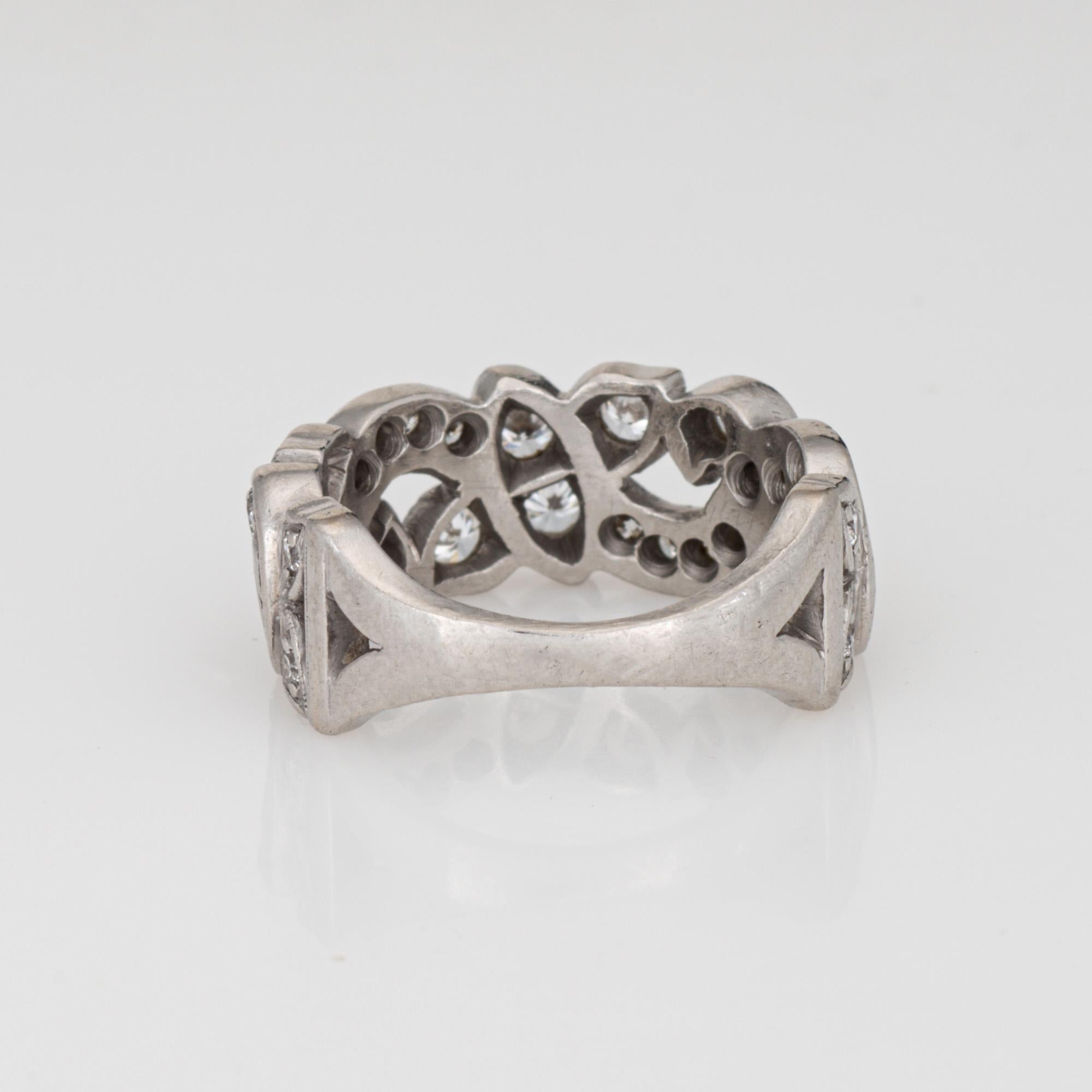 Mid Century Half Diamond Band Scrolled Sz 6.5 Platinum Ring Fine Bridal Jewelry In Good Condition For Sale In Torrance, CA