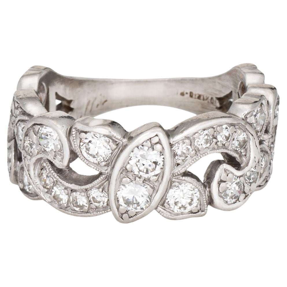 Medio Siglo Banda de Medio Diamante Desplazado Sz 6.5 Anillo de Platino Joyería Nupcial Fina