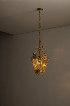 Mid-Century Hall Lantern with Yellow Bottle-Bottom Glass