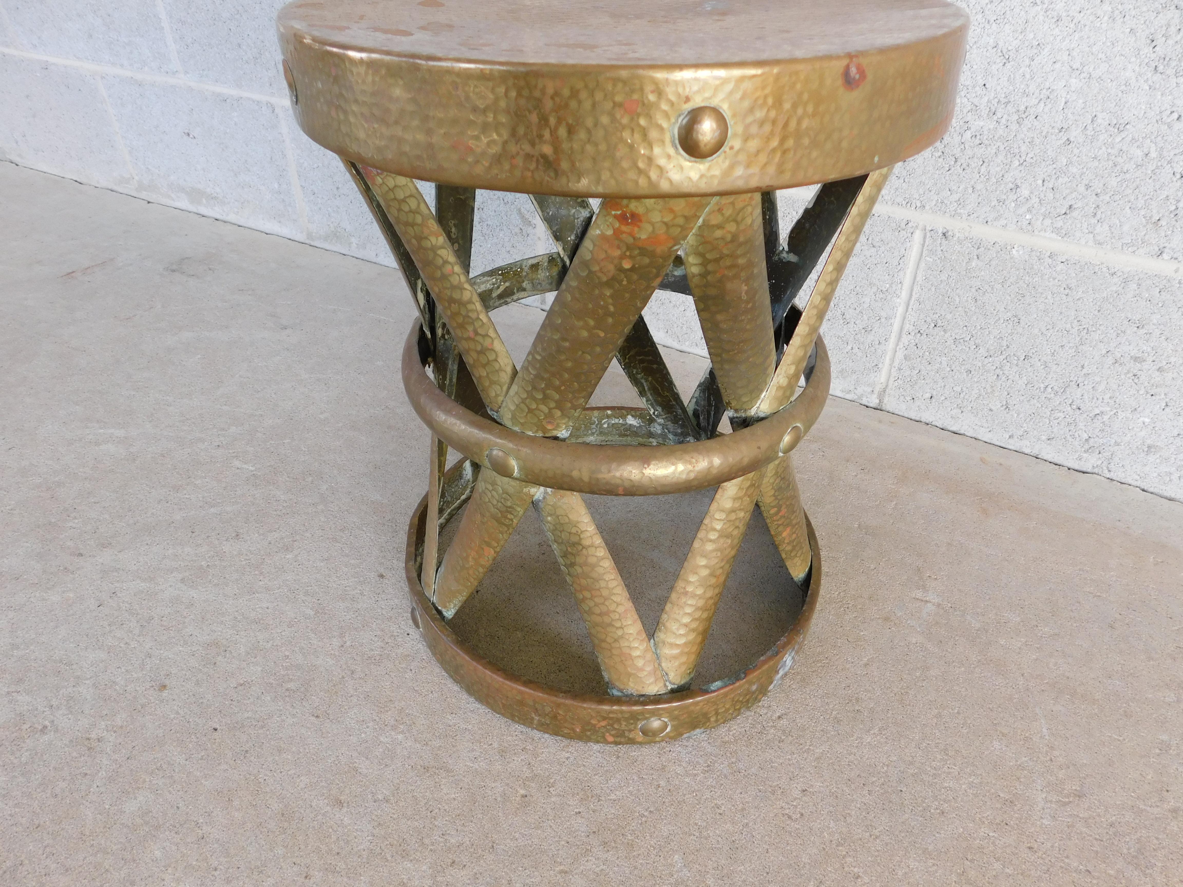 Mid-Century Hammered Brass Accent Tables or Stools, a Pair For Sale 7