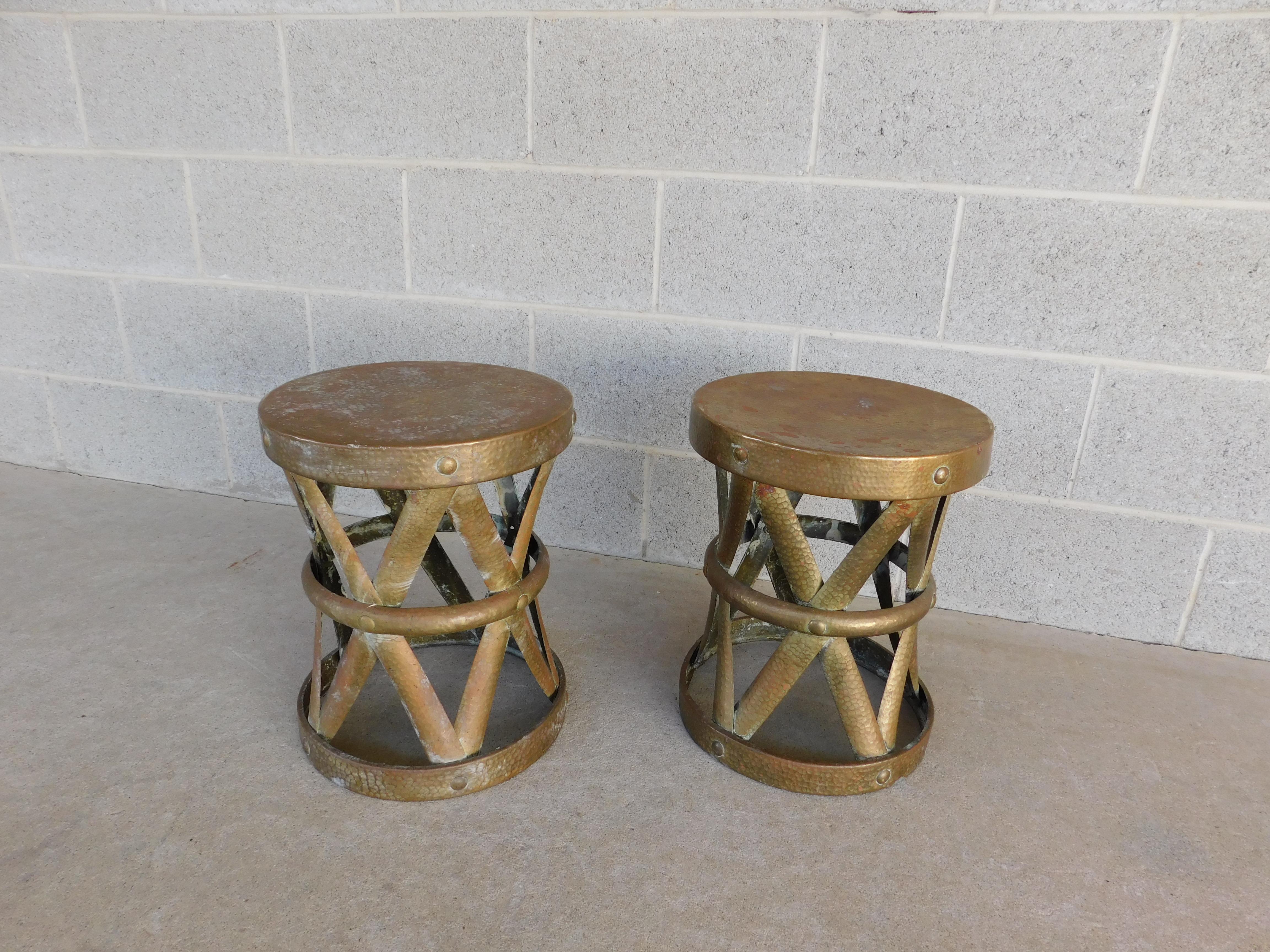 Mid-Century hammered brass stools or accent tables 