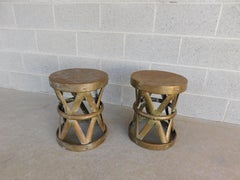 Mid-Century Hammered Brass Accent Tables or Stools, a Pair