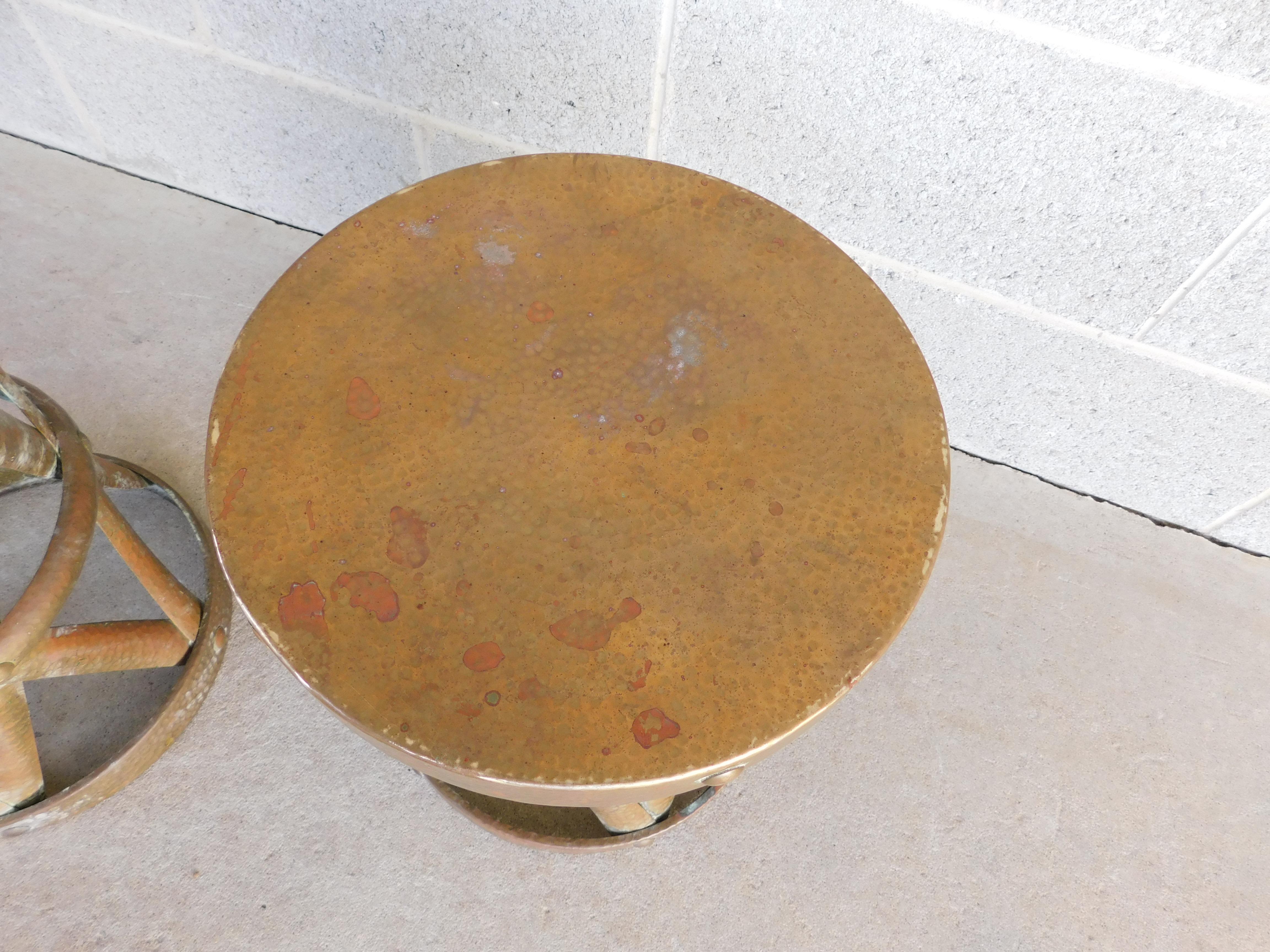 Mid-Century Hammered Brass Accent Tables or Stools, a Pair For Sale 1
