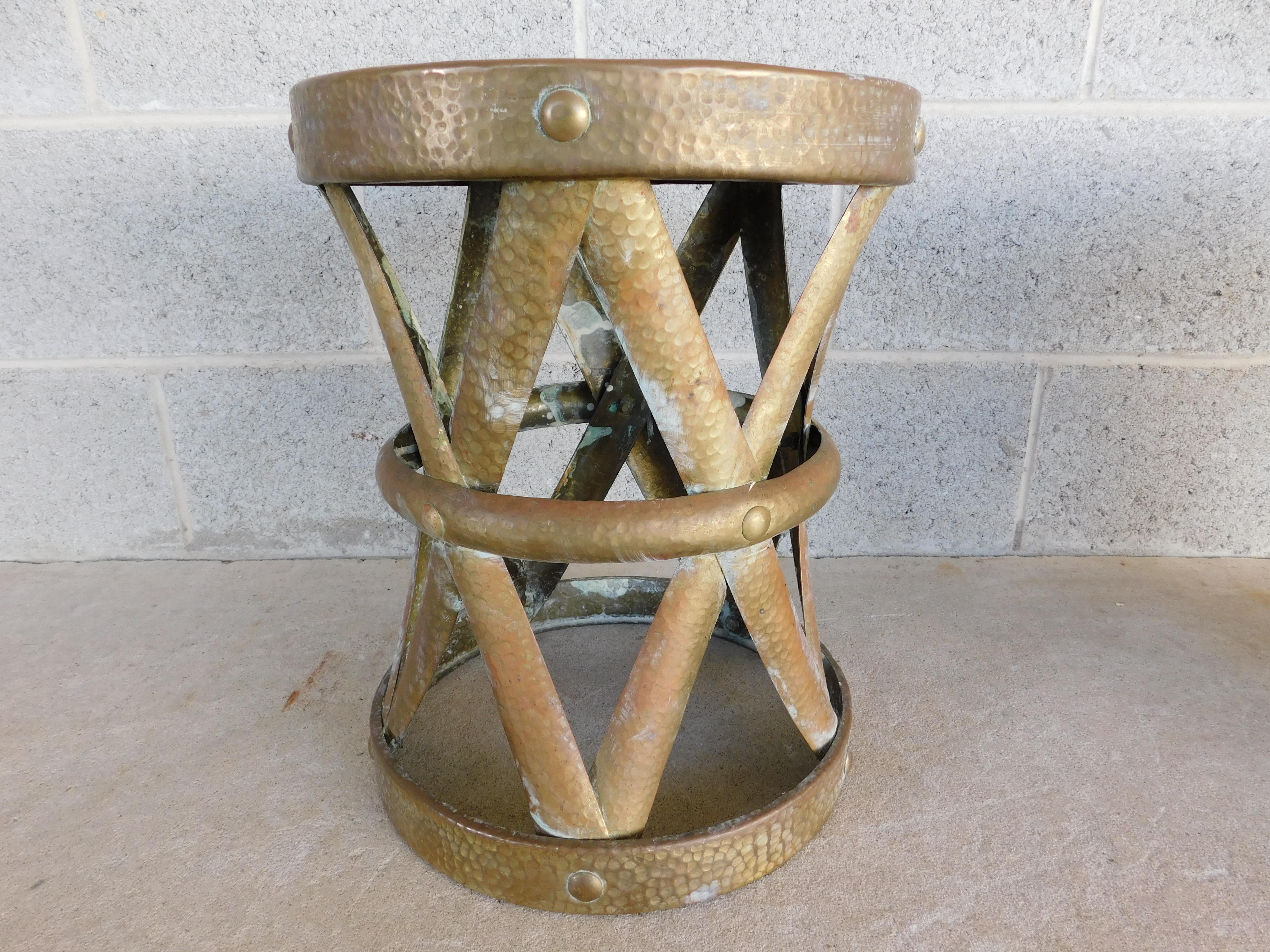 Mid-Century Hammered Brass Accent Tables or Stools, a Pair For Sale 2