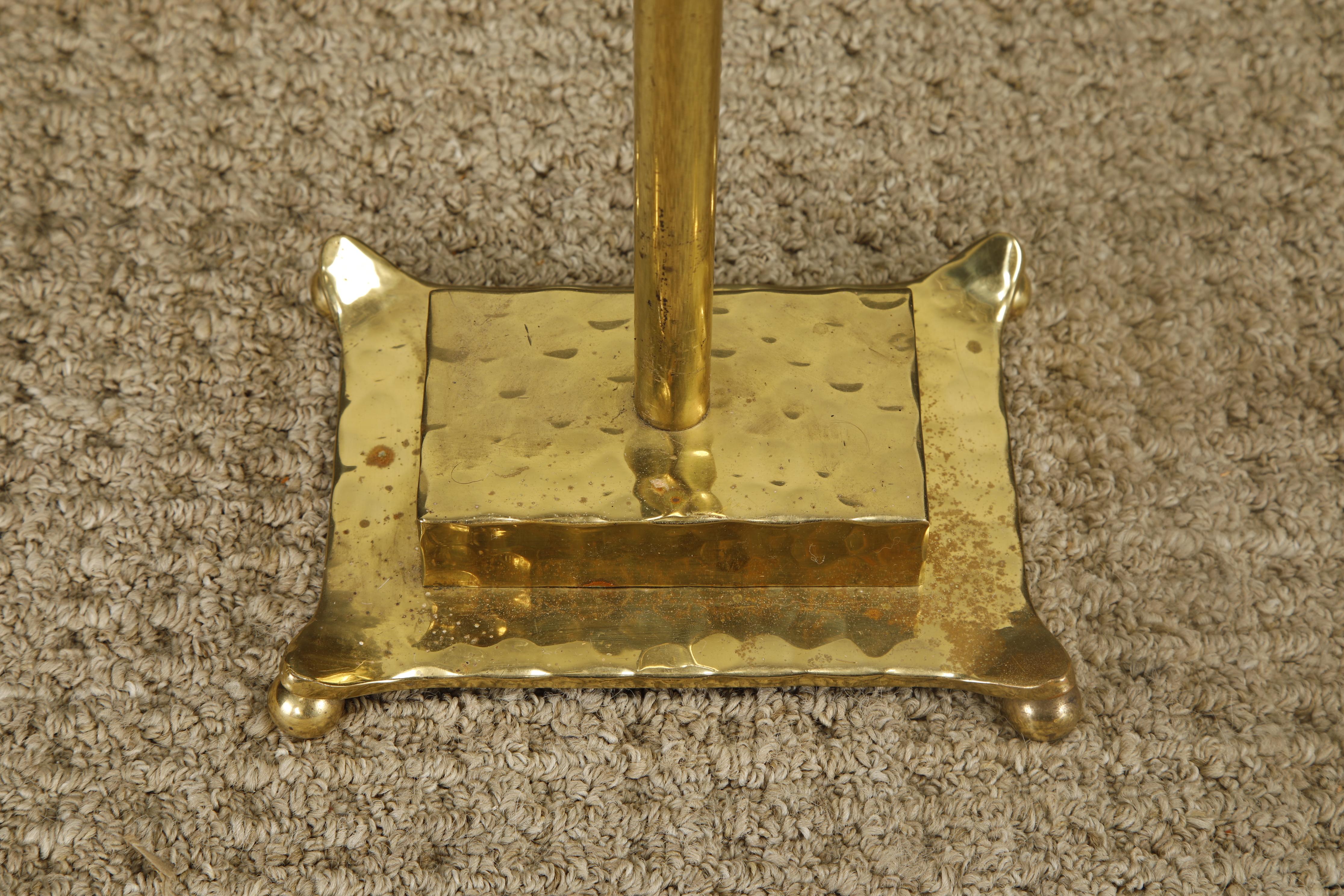 Mid-Century Hammered Brass Fireplace Tool Set with Curved Handles and Ball Feet For Sale 9