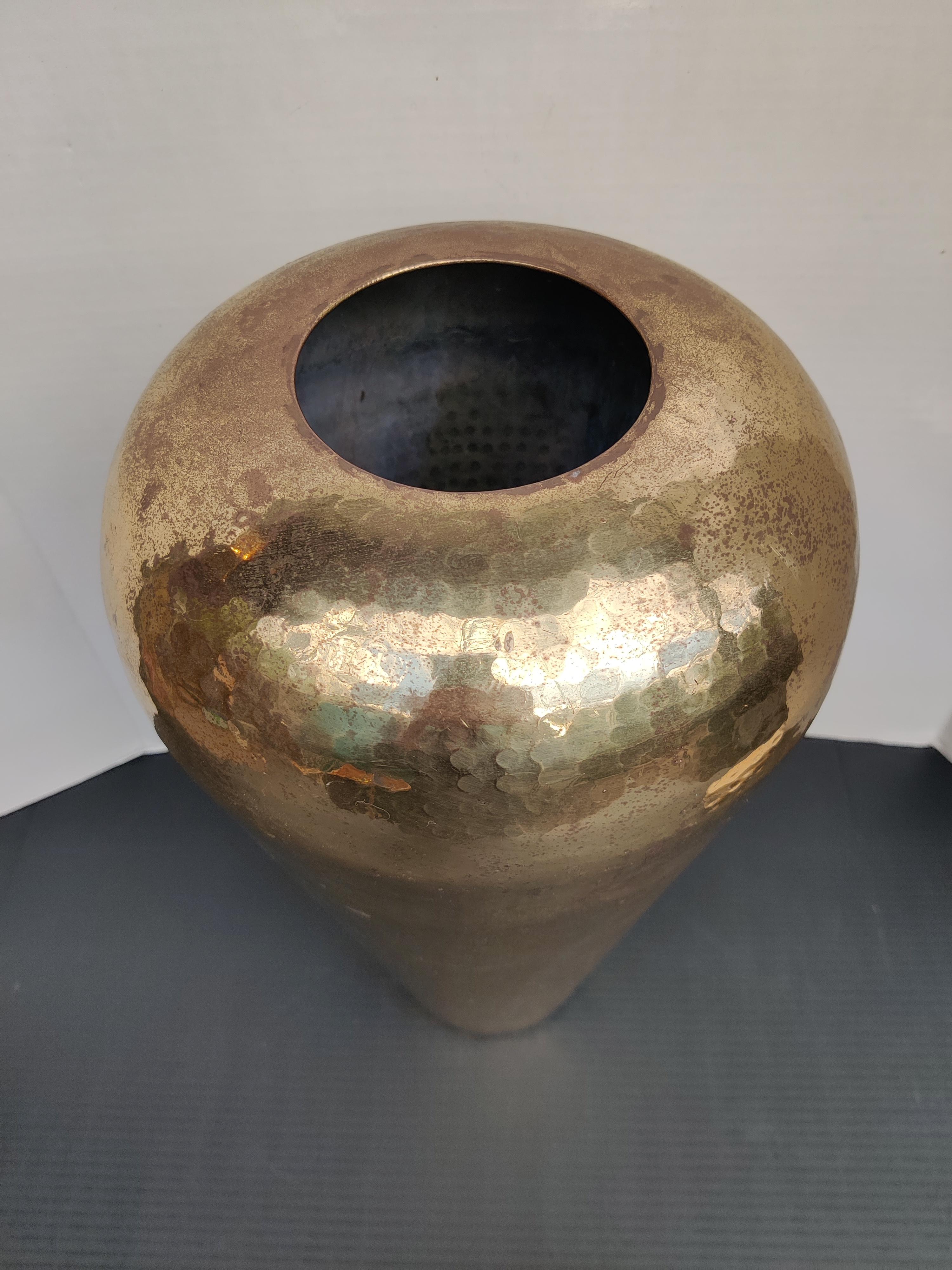 Mid Century Hammered Bronze Vase For Sale 4