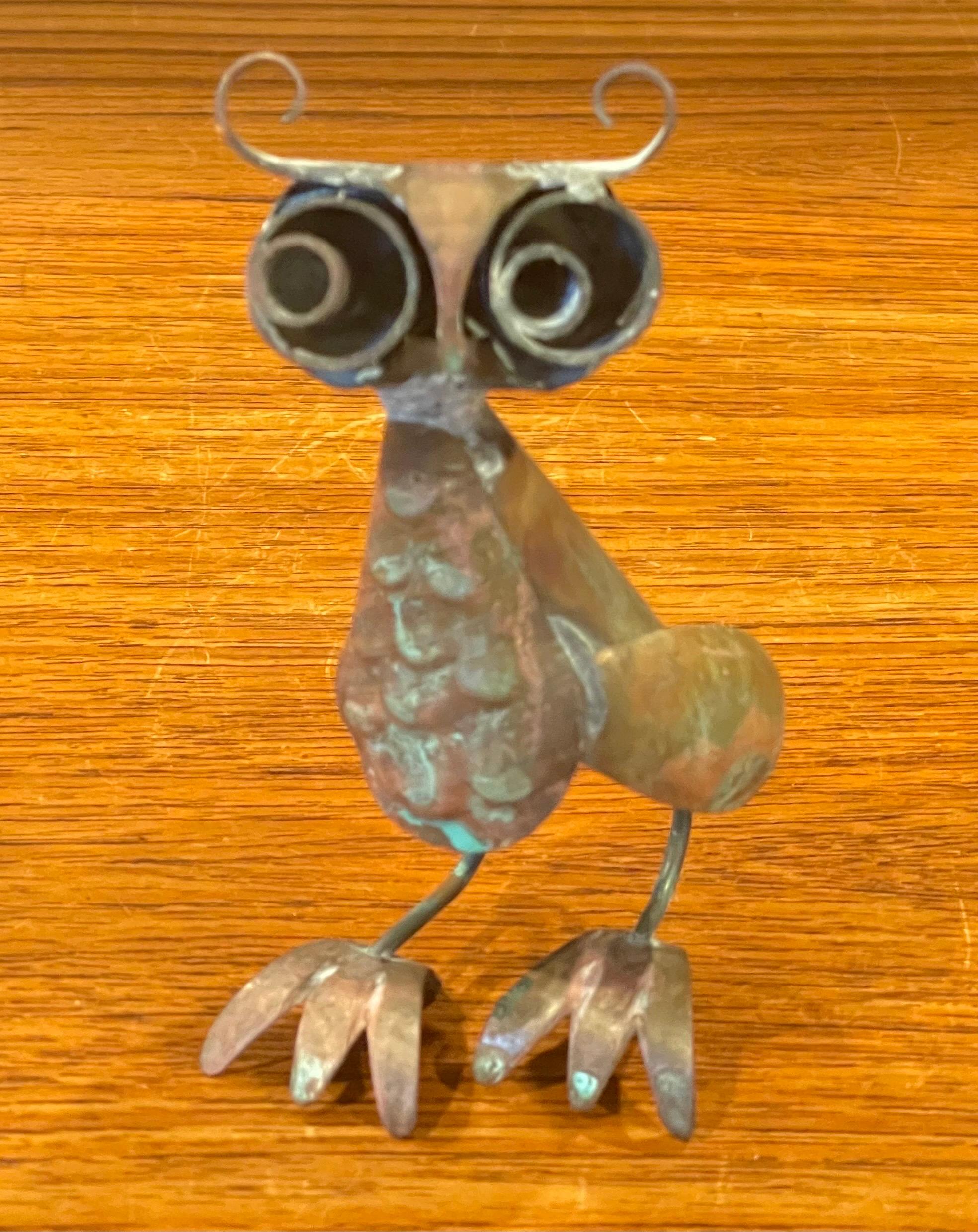 Mid-Century Hammered Copper patinated Owl Sculpture in the Style of Los Castillo For Sale 4