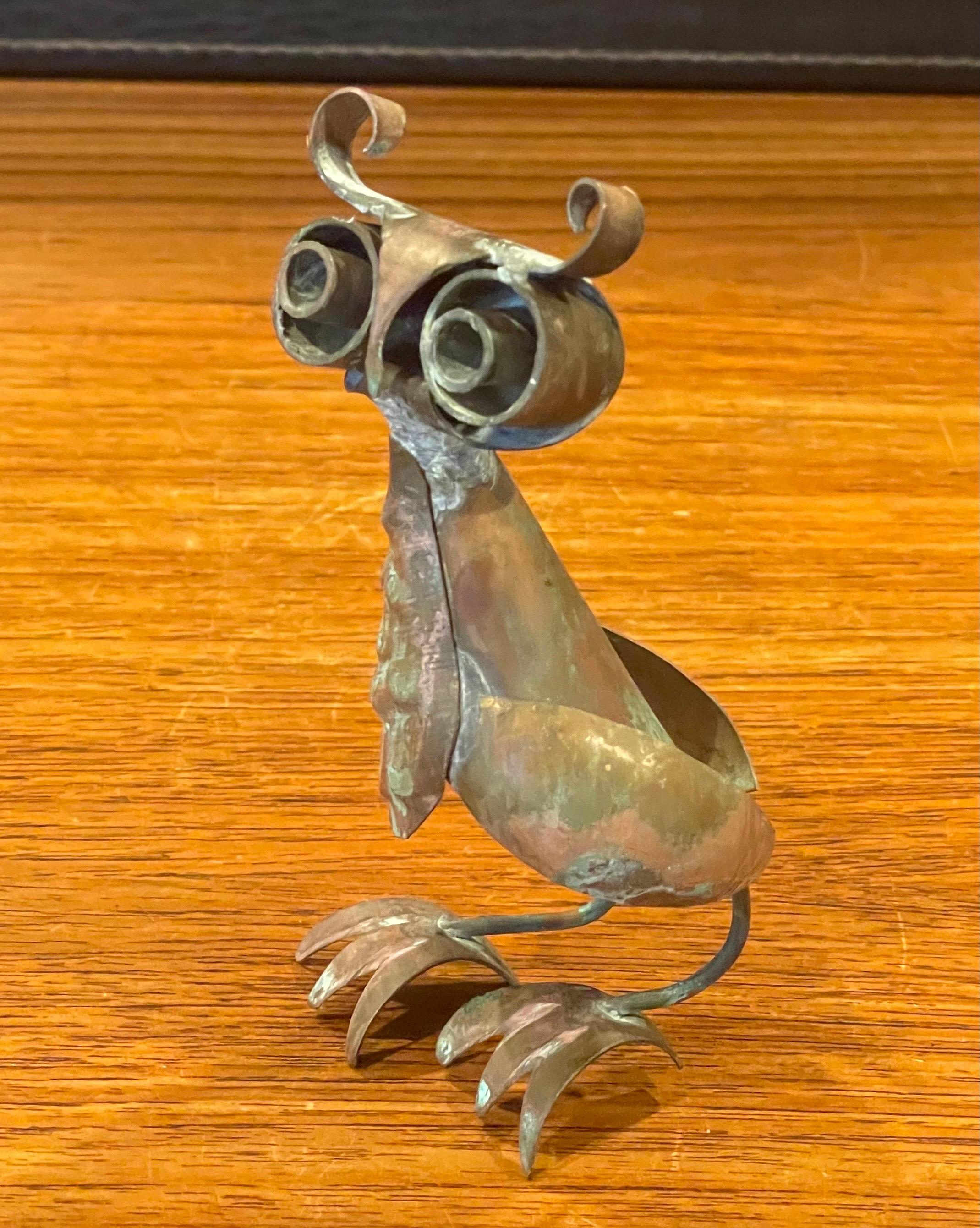 Mexican Mid-Century Hammered Copper patinated Owl Sculpture in the Style of Los Castillo For Sale