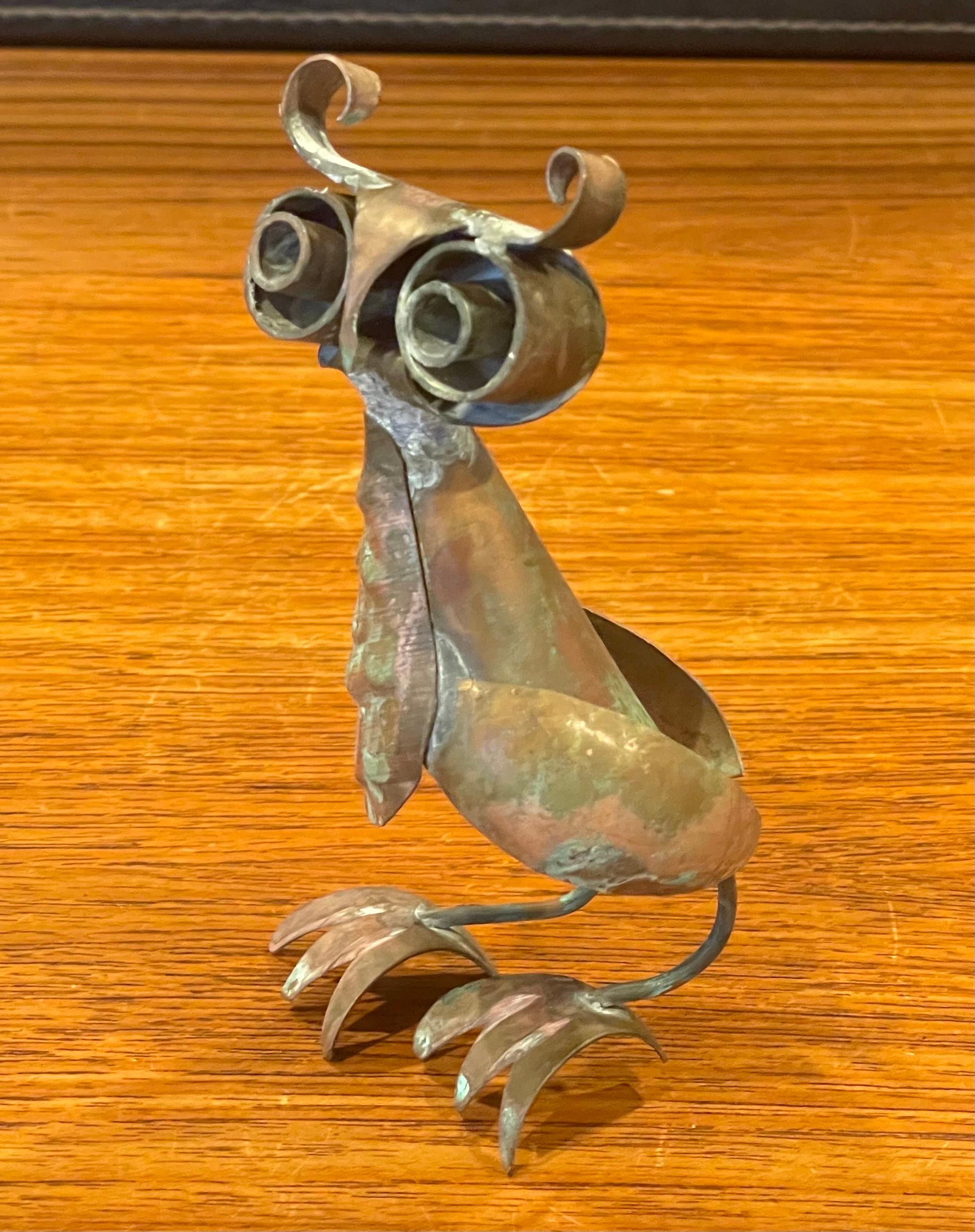 Mid-Century Hammered Copper patinated Owl Sculpture in the Style of Los Castillo For Sale 2