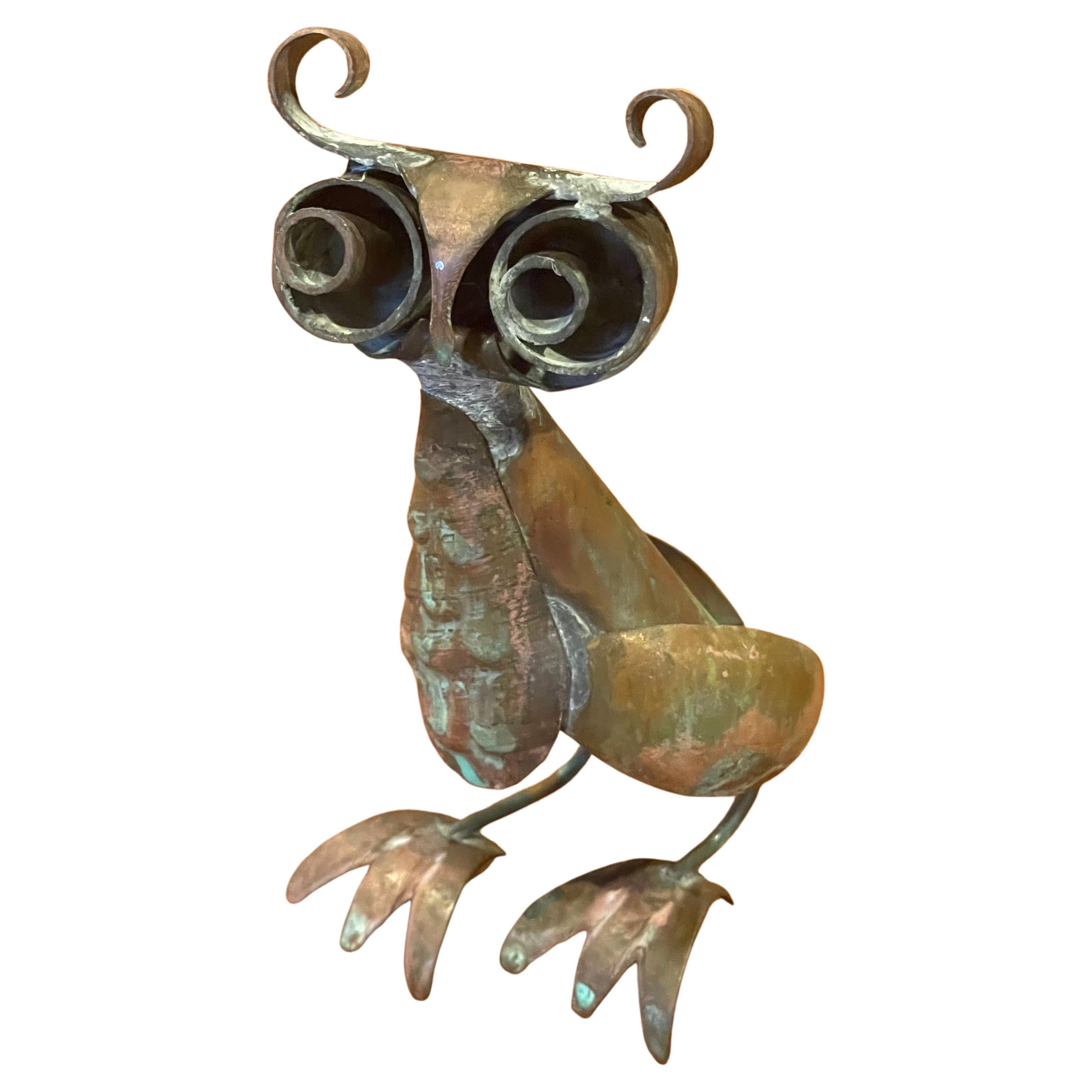 Mid-Century Hammered Copper patinated Owl Sculpture in the Style of Los Castillo For Sale
