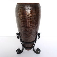 Mid-Century Hammered Copper Umbrella Stand on Cast Iron Base