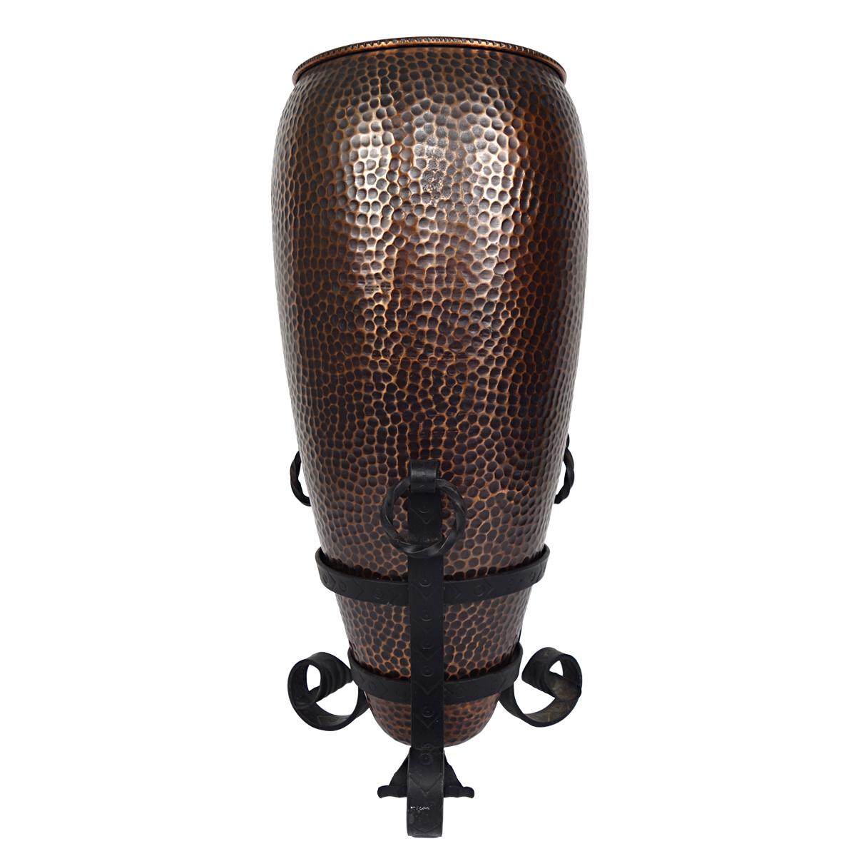 Mid-Century Hammered Copper Umbrella Stand on Cast Iron Base For Sale