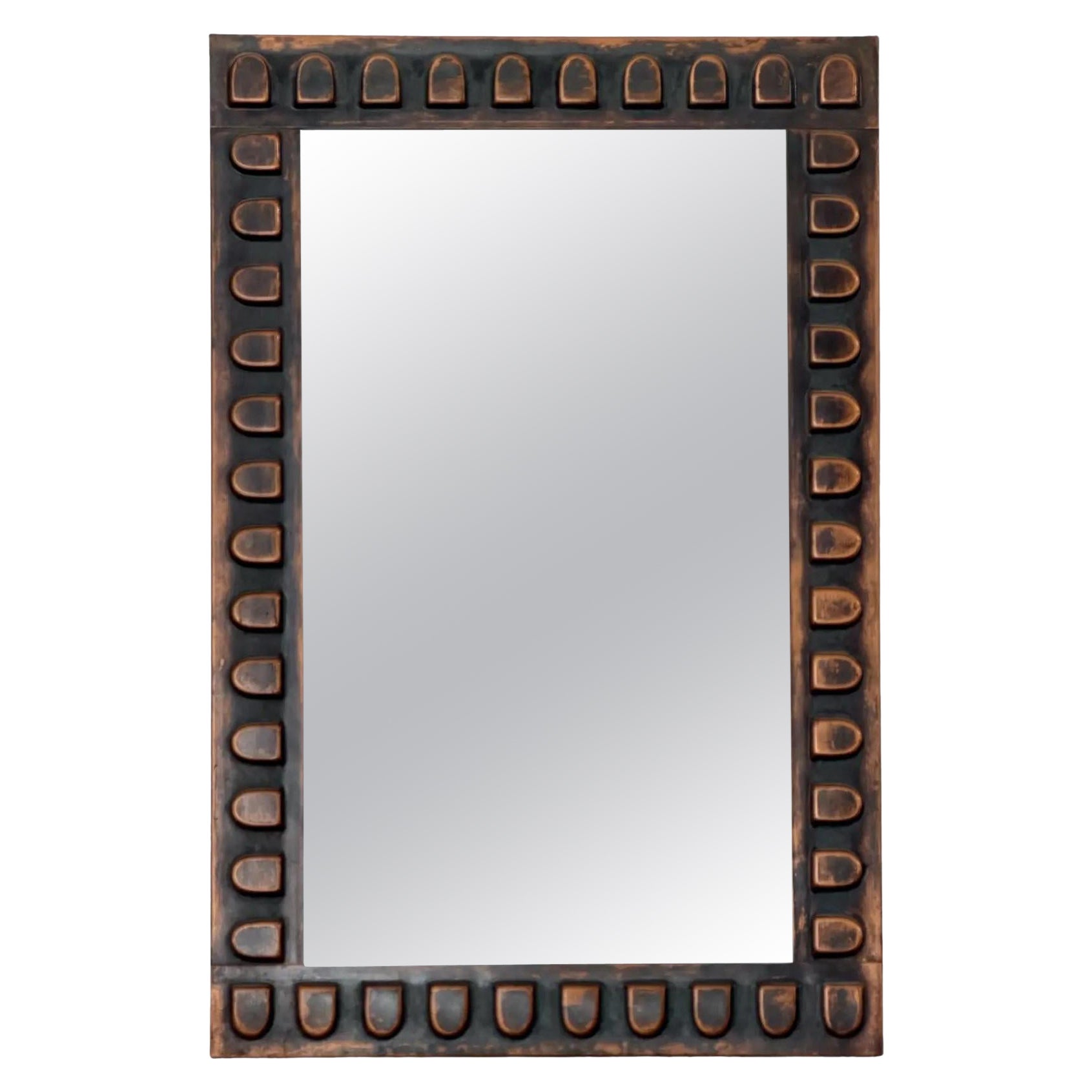 Mid Century Hammered Copper Wall Mirror For Sale