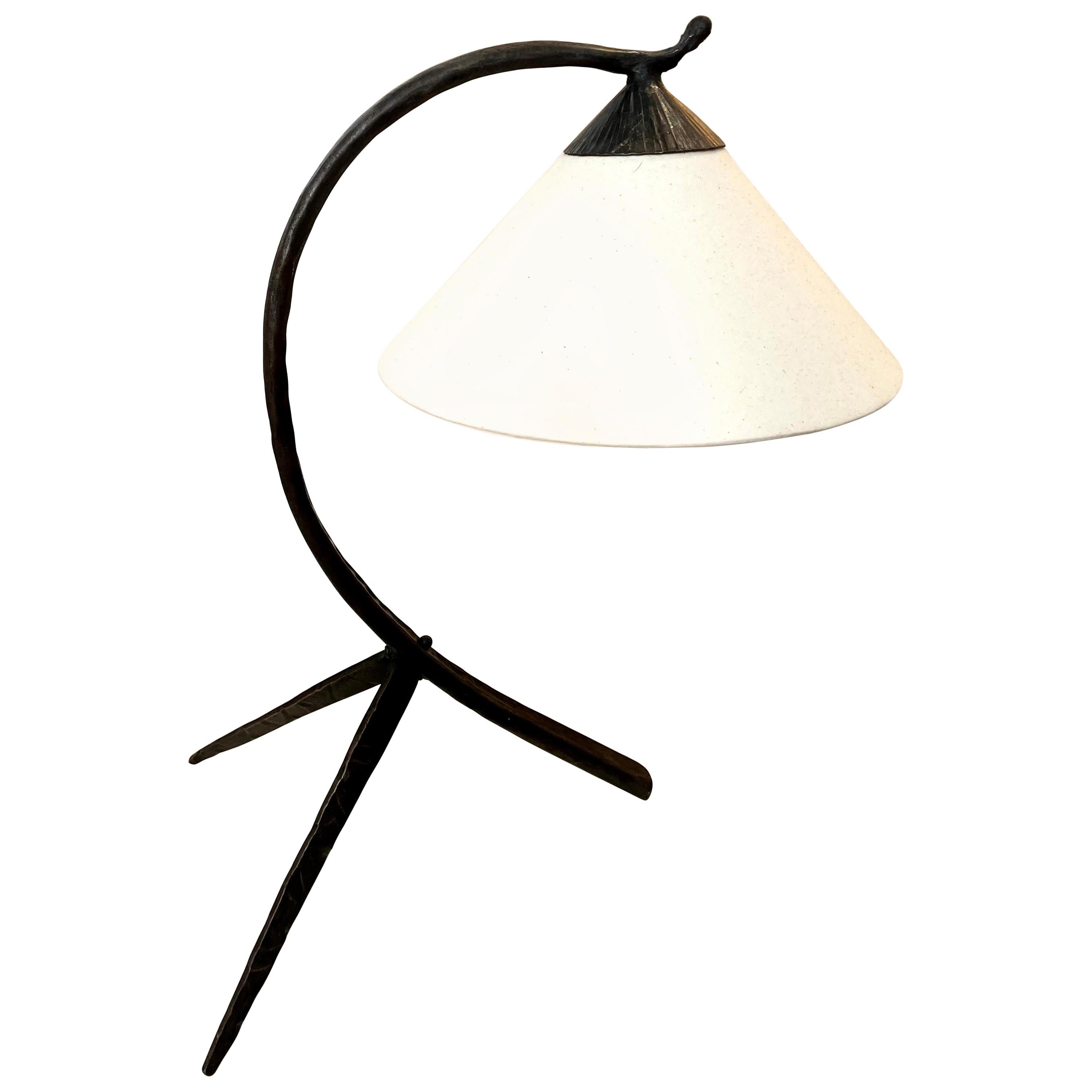 Midcentury Hammered Iron Tripod Table Lamp, 1950s, Hungary at 1stDibs