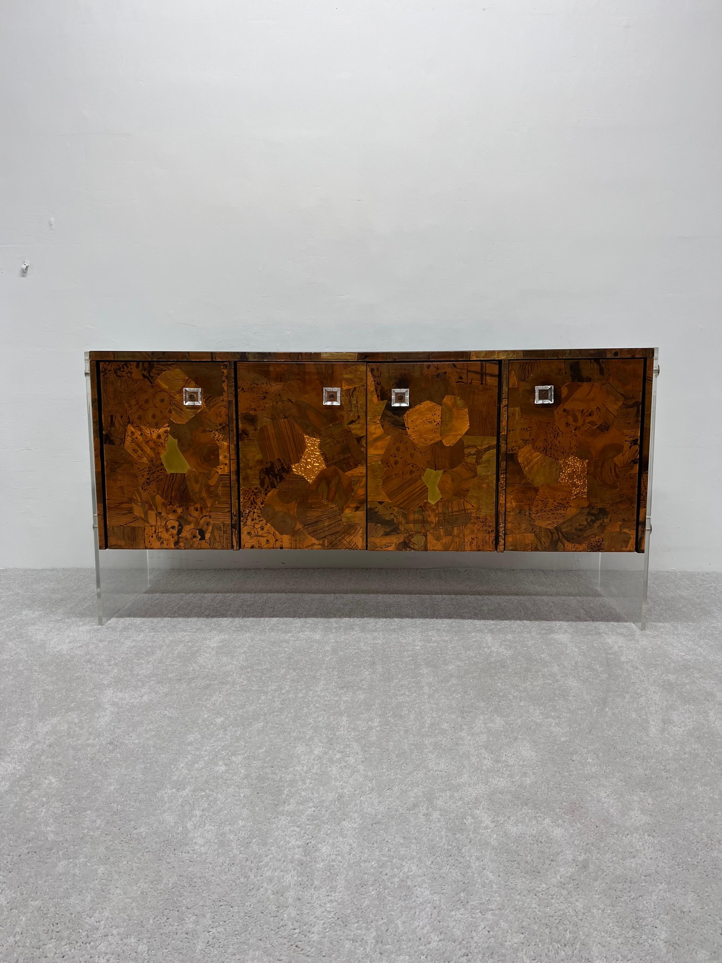 Mid-Century Hammered Patchwork Copper and Lucite Credenza or Sideboard, 1970s 3