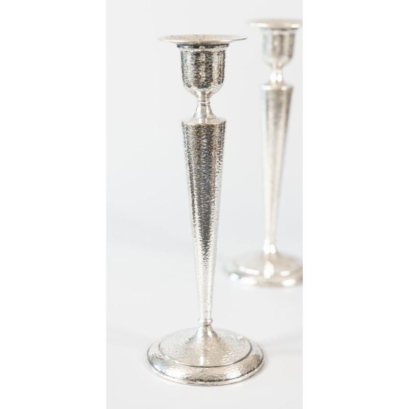 Mid-Century Hammered Silver Plate Candlesticks, a Pair For Sale 1