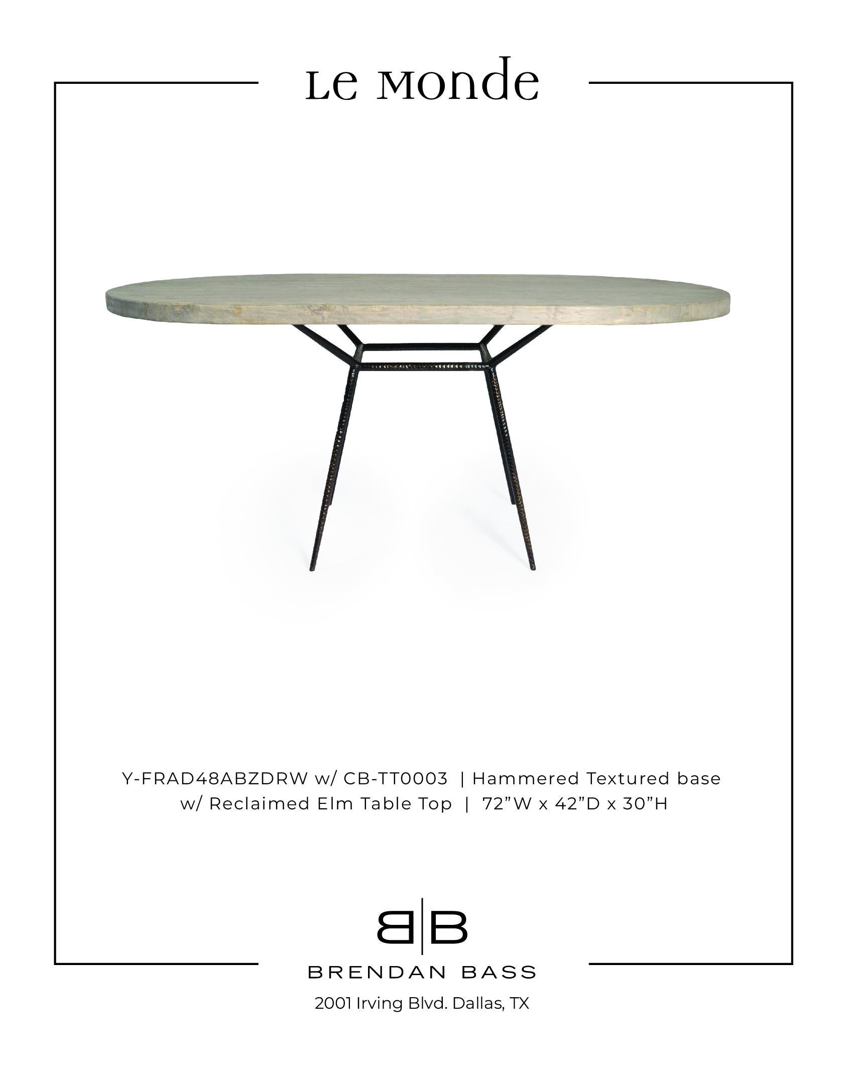 20th Century Mid Century Hammered Textured base with Reclaimed Elm Table Top For Sale