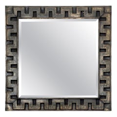 Mid Century Hammered Tin Greek Key Wall Mirror