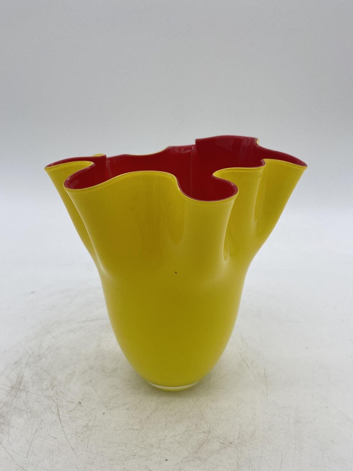 Mid-20th Century Mid Century Hand-Blow Murano Glass Two-Tone Hanchierchief Vase
