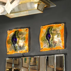 Mid-Century Hand-Blown Amber, Green & Blue Murano Glass Sconces by Mazzega