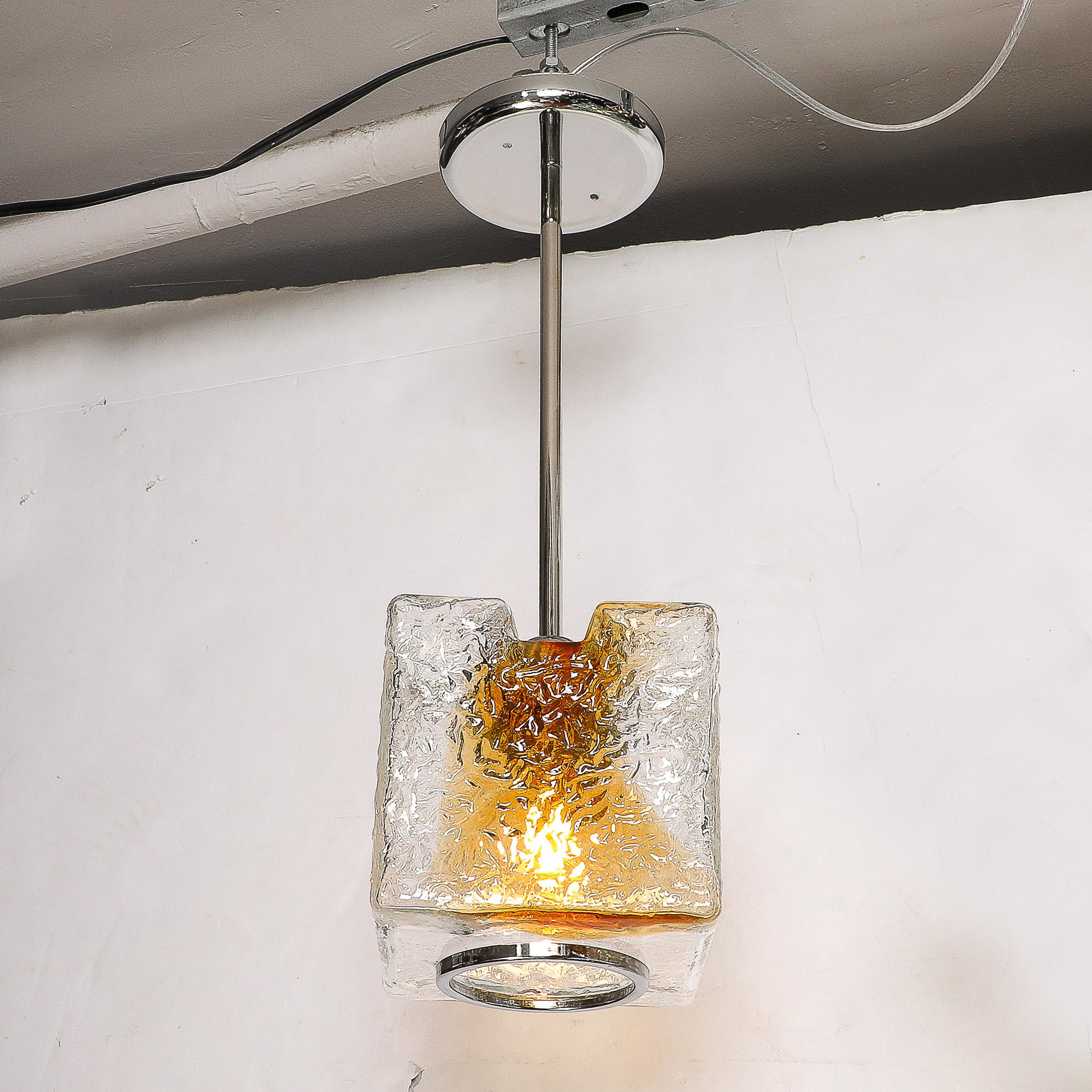 Lampadario a sospensione di metà secolo in vetro di Murano soffiato a mano e ambra con cromo in vendita 4