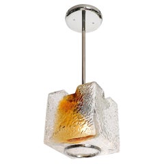 Mid-Century Hand-Blown Amber Murano Glass w/ Chrome Pendant Chandelier