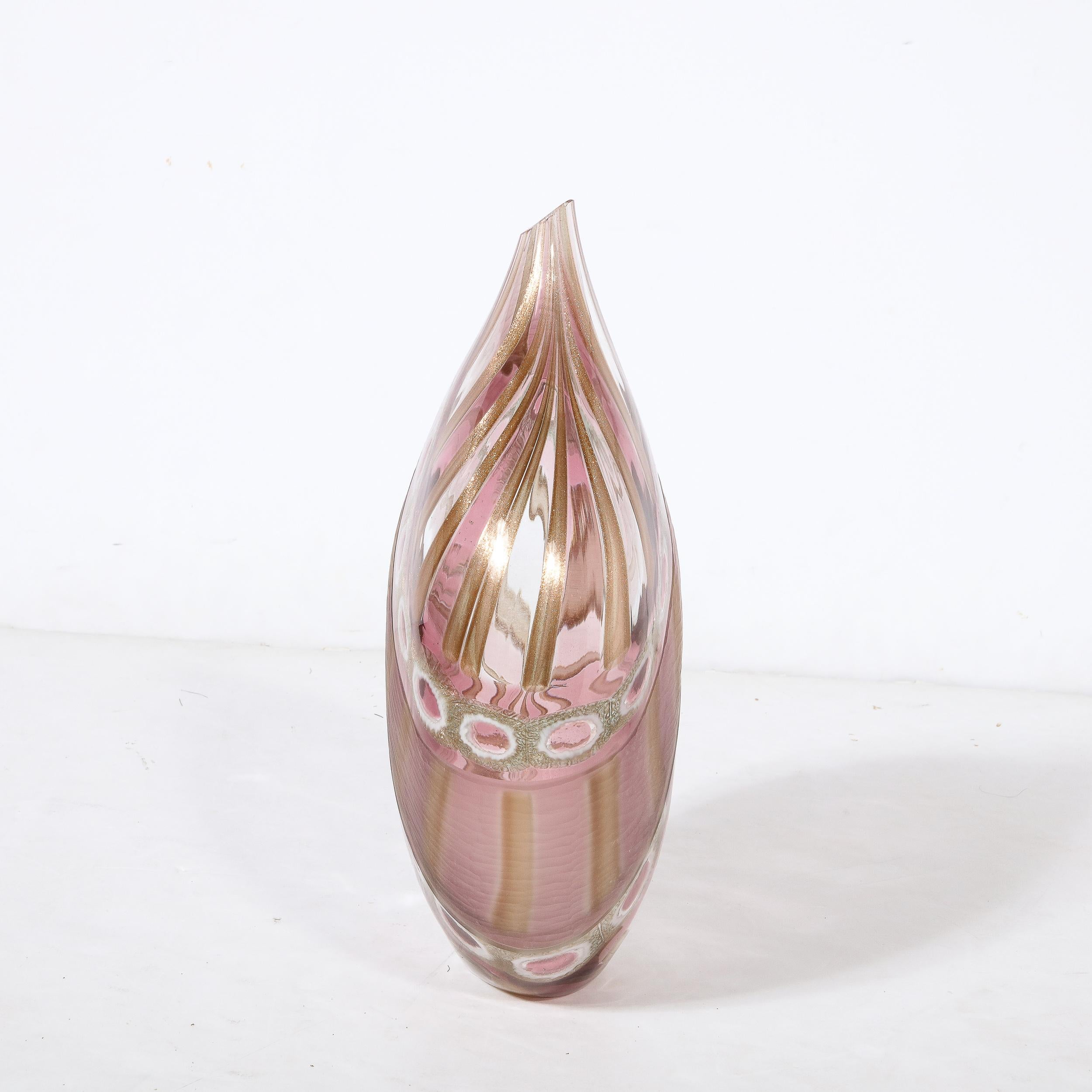 Mid-Century Hand-Blown Amethyst Murano Glass Vase w/ 24K Rose Gold Striations For Sale 4