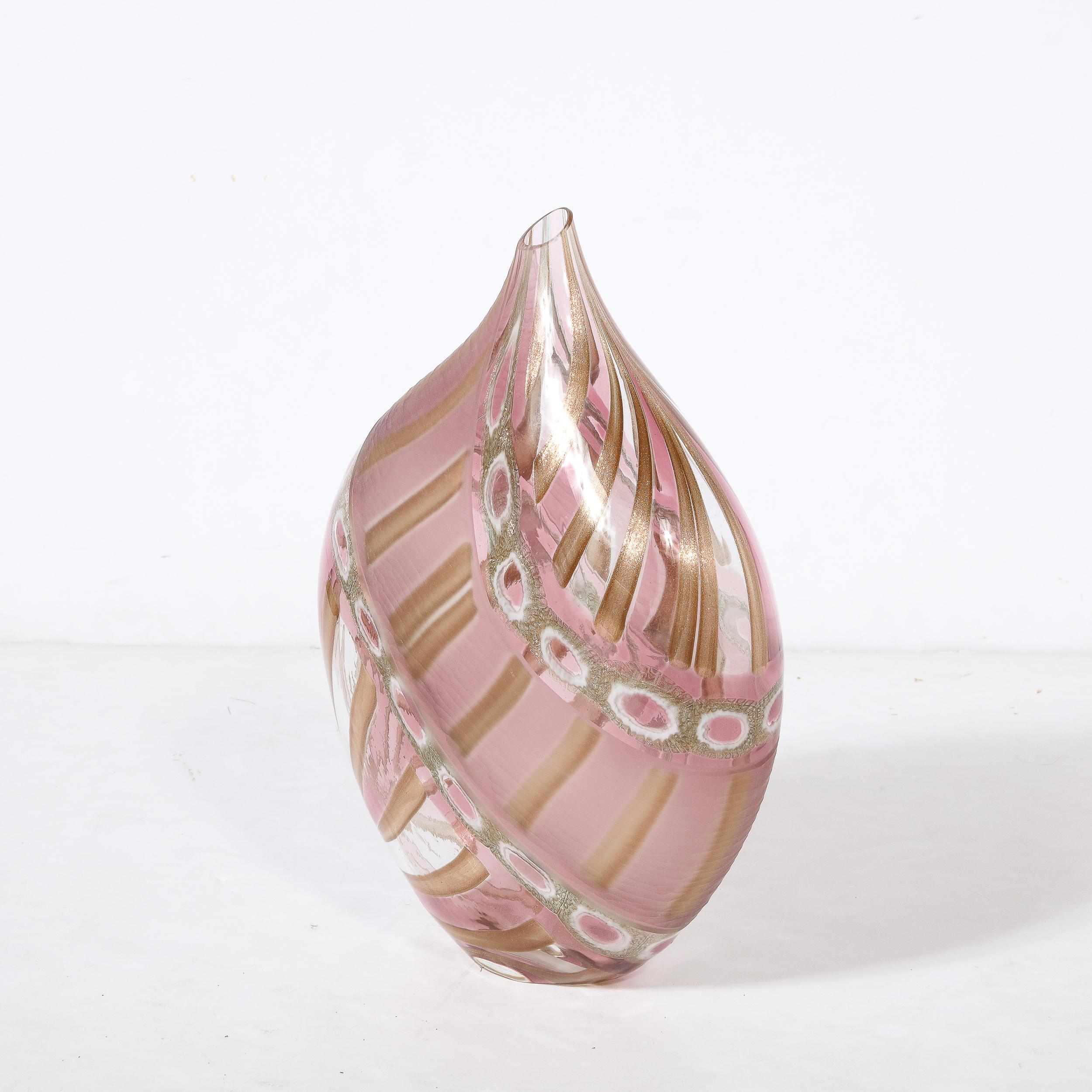 Mid-Century Hand-Blown Amethyst Murano Glass Vase w/ 24K Rose Gold Striations For Sale 5
