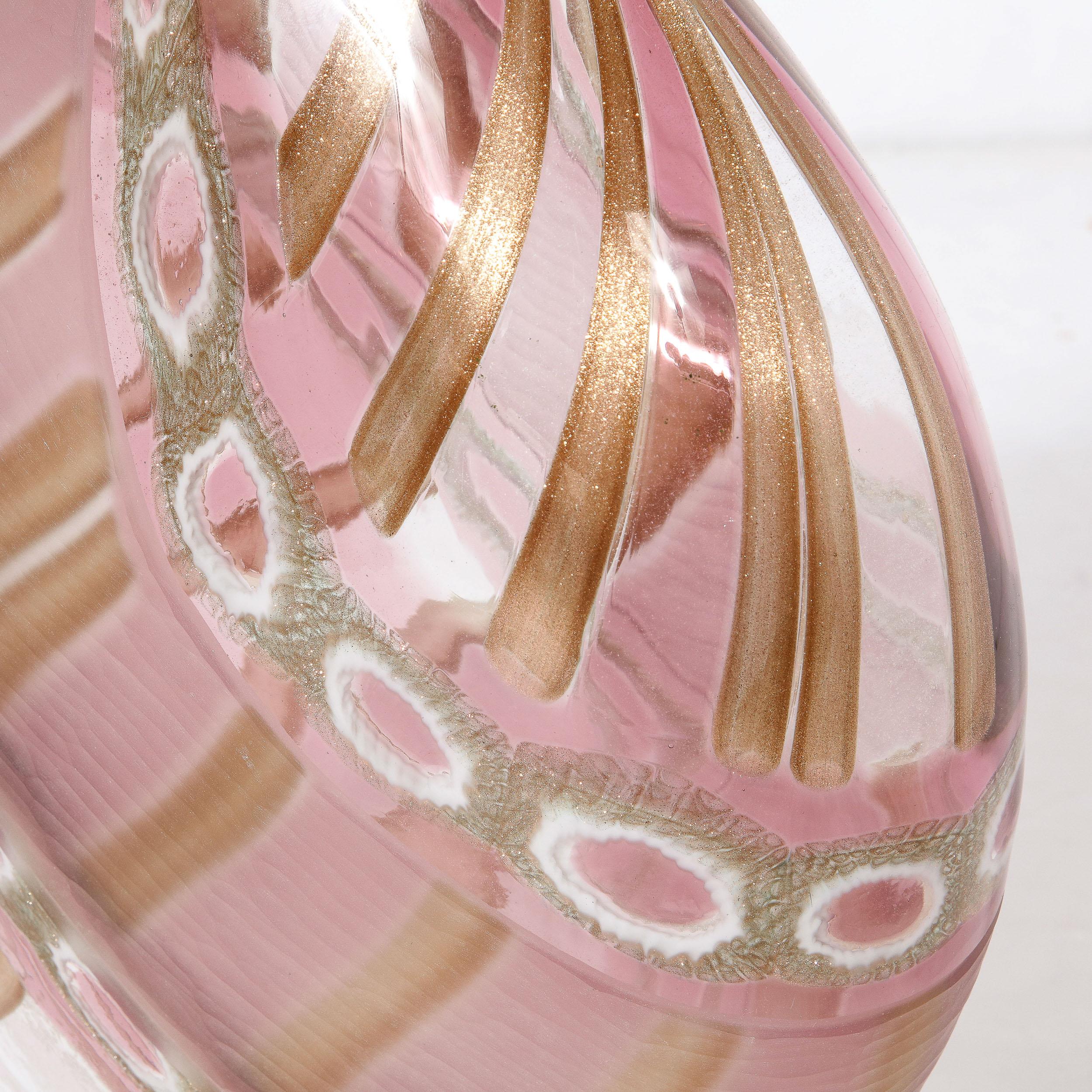 Mid-Century Hand-Blown Amethyst Murano Glass Vase w/ 24K Rose Gold Striations For Sale 6