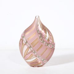 Mid-Century Hand-Blown Amethyst Murano Glass Vase w/ 24K Rose Gold Striations