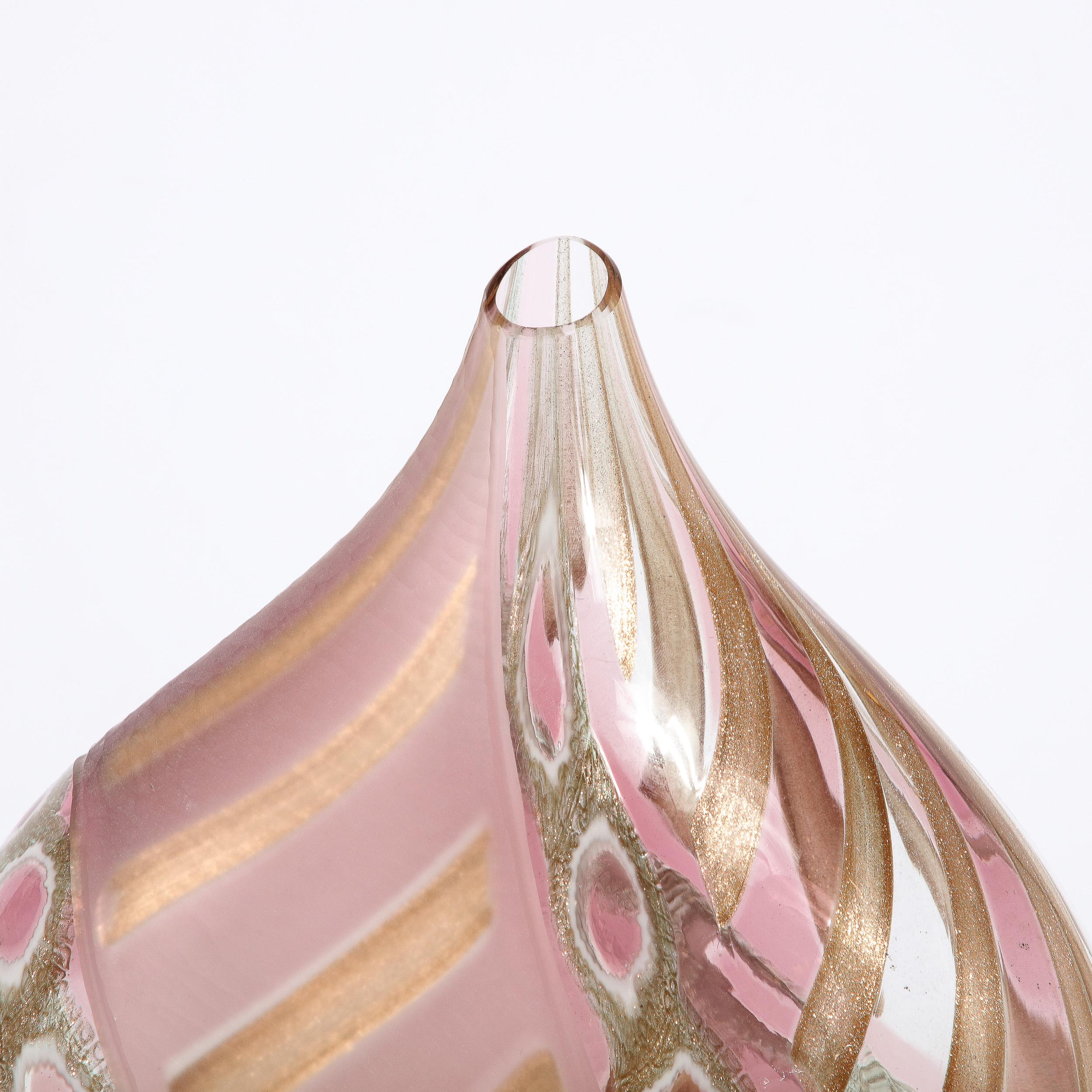 Mid-Century Modern Mid-Century Hand-Blown Amethyst Murano Glass Vase w/ 24K Rose Gold Striations For Sale