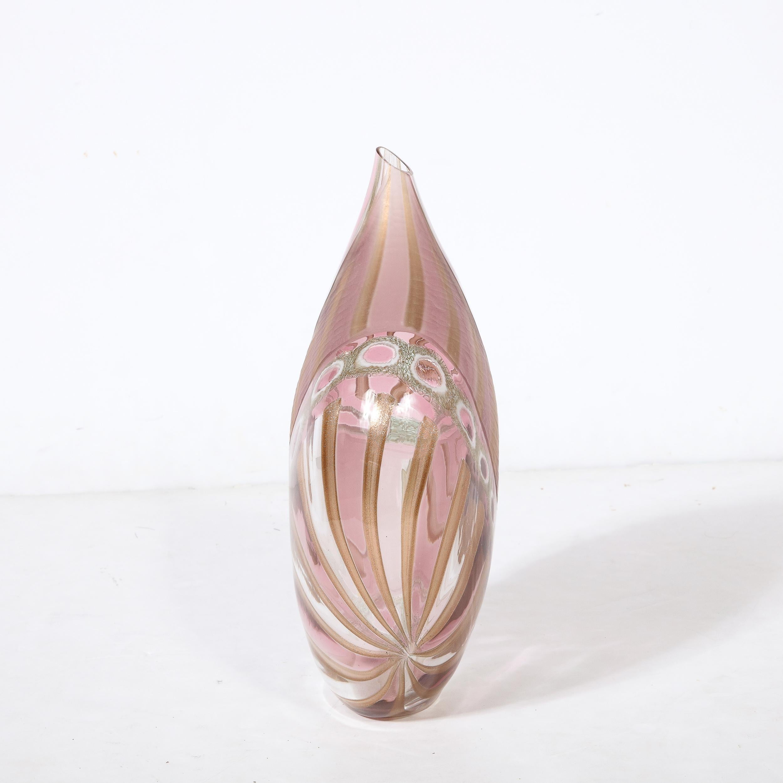 Mid-Century Hand-Blown Amethyst Murano Glass Vase w/ 24K Rose Gold Striations In Excellent Condition For Sale In New York, NY