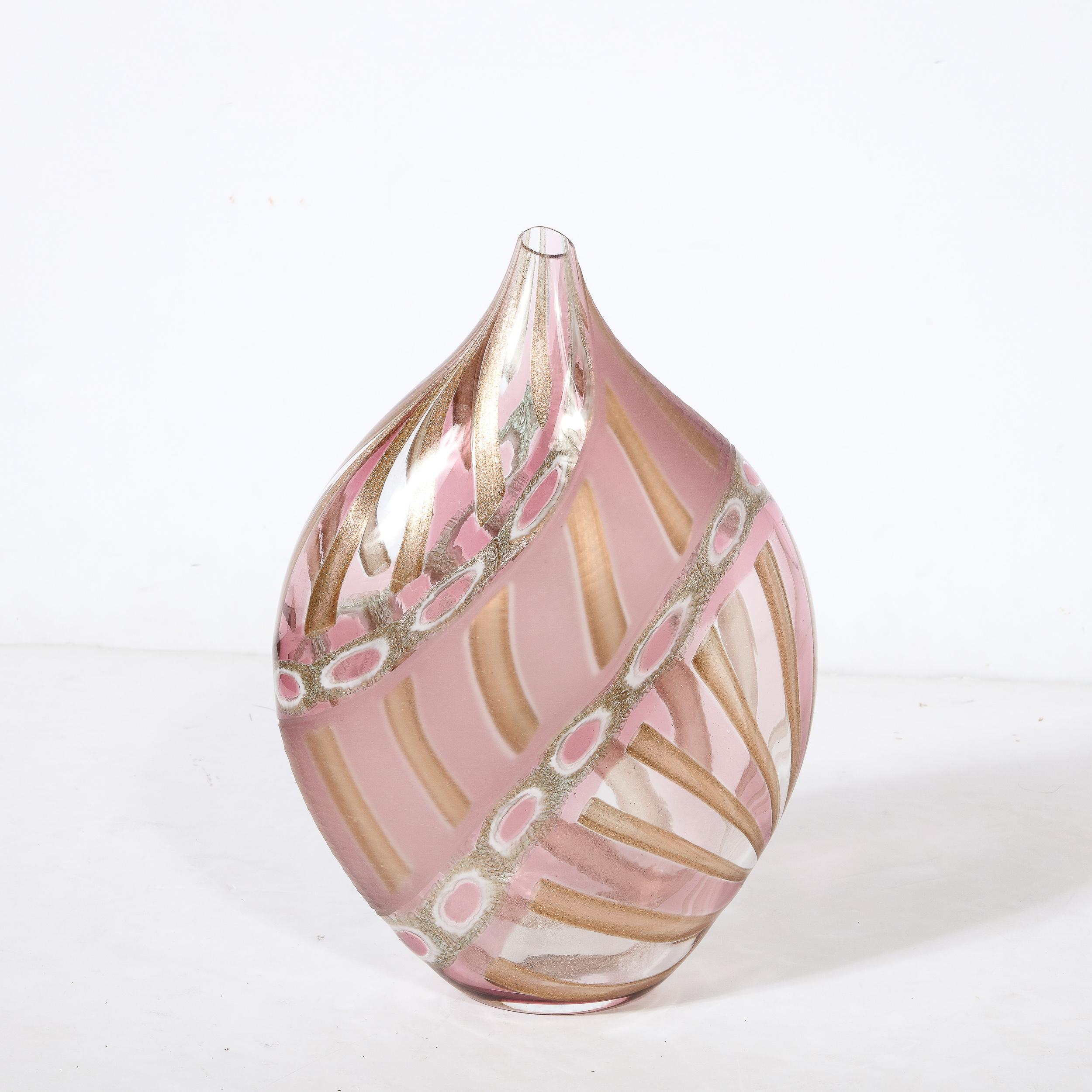 Mid-Century Hand-Blown Amethyst Murano Glass Vase w/ 24K Rose Gold Striations For Sale 2