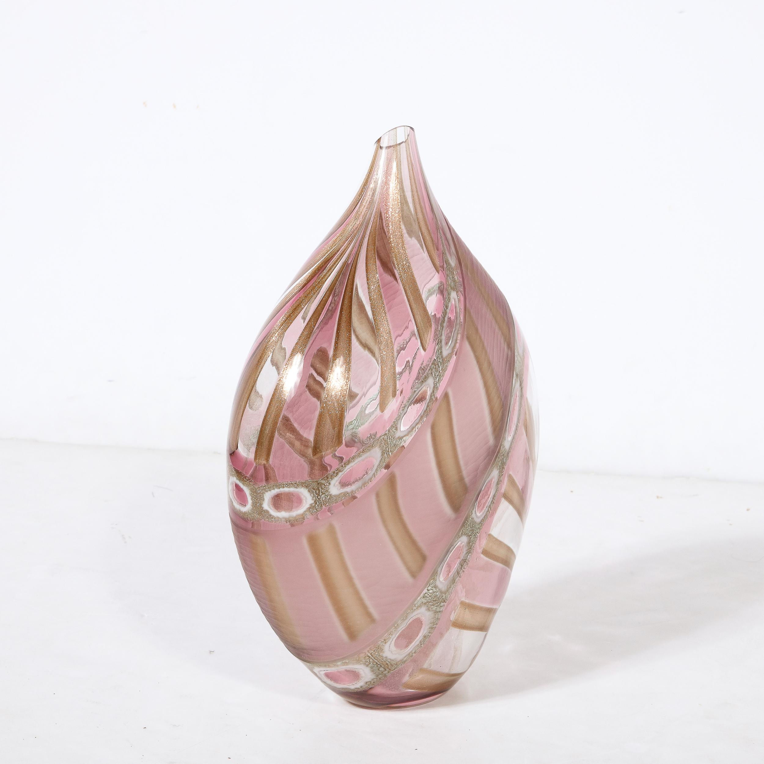 Mid-Century Hand-Blown Amethyst Murano Glass Vase w/ 24K Rose Gold Striations For Sale 3