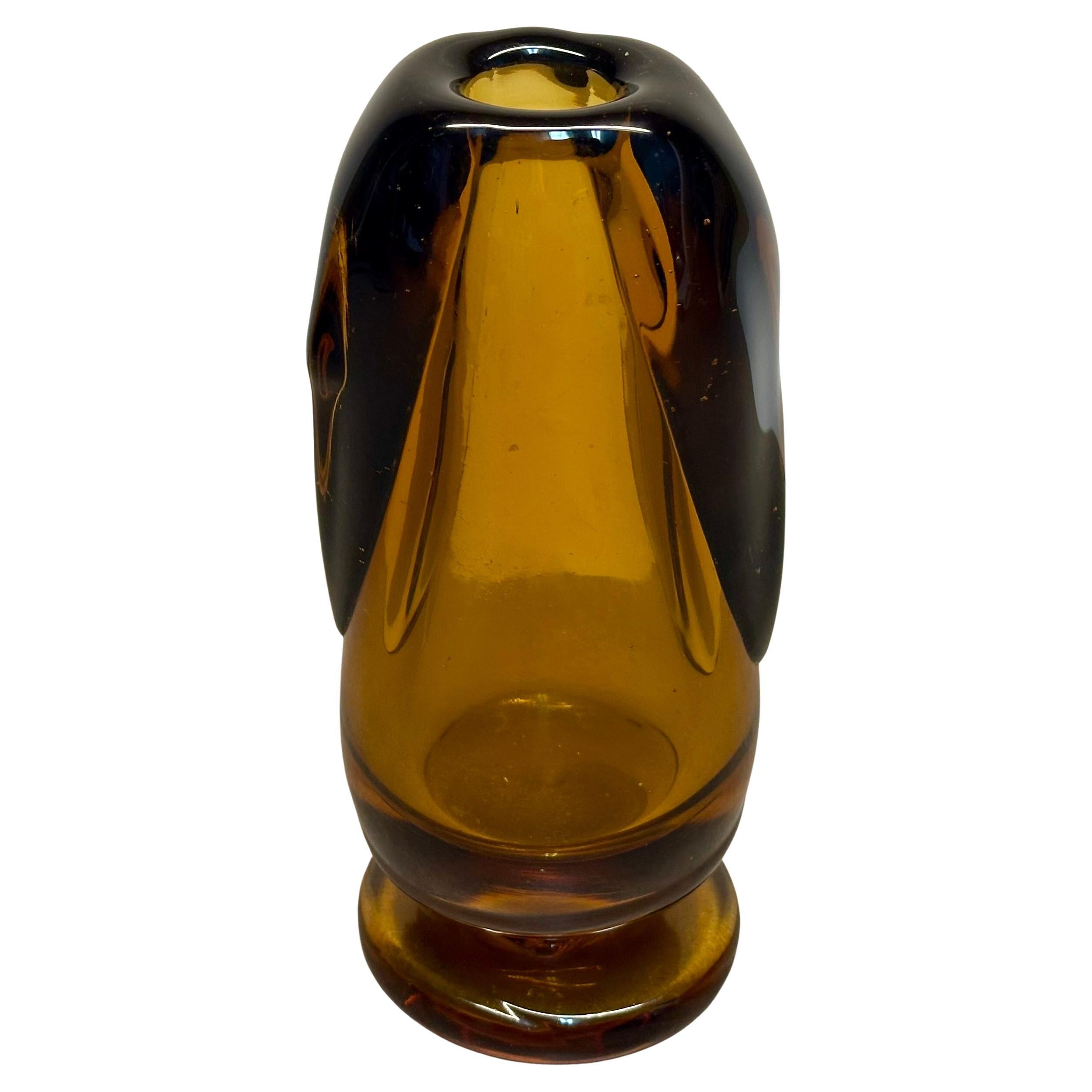 Mid-Century Hand-Blown Art Glass Bud Vase by Dominick Labino, Signed 
Dated