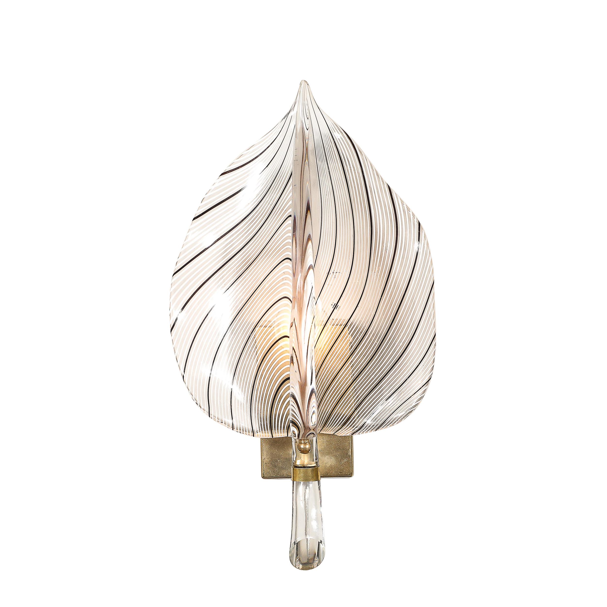 Apliques lineales de cristal de Murano negro soplado a mano de mediados de siglo, Franco Luce Italiano en venta