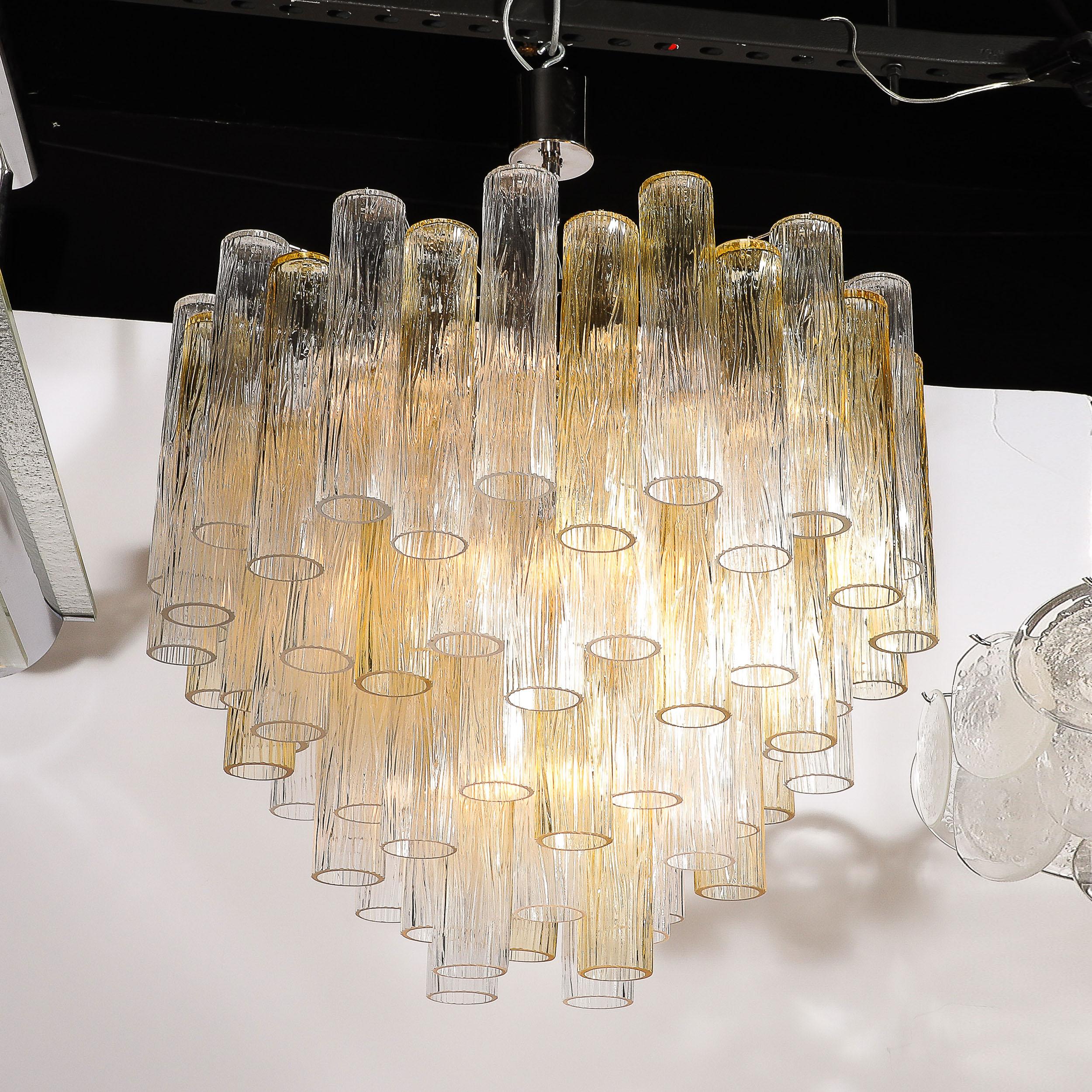 Lampadario modernista a quattro livelli in vetro di Murano trasparente e citrino soffiato a mano in vendita 3