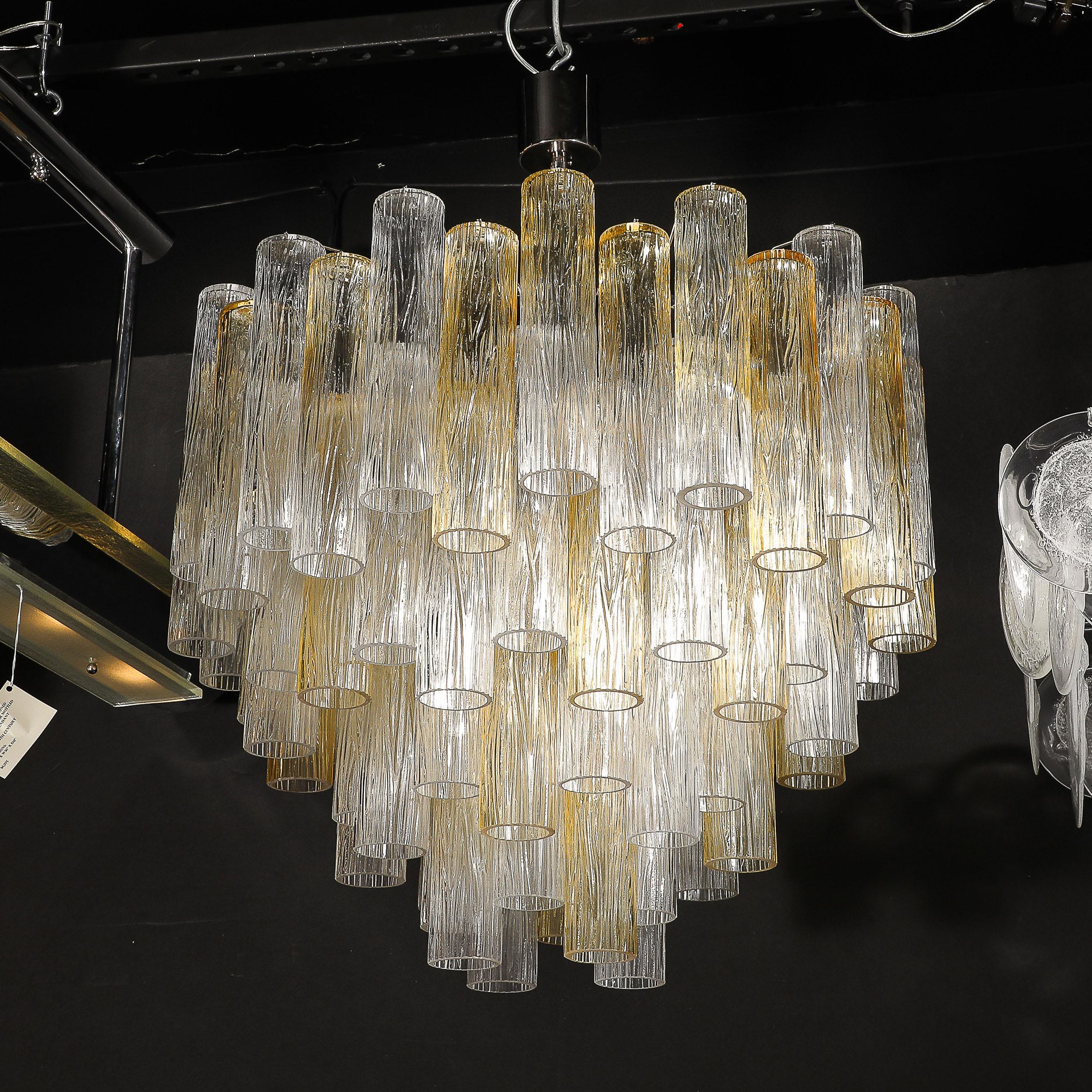 Lampadario modernista a quattro livelli in vetro di Murano trasparente e citrino soffiato a mano in vendita 5
