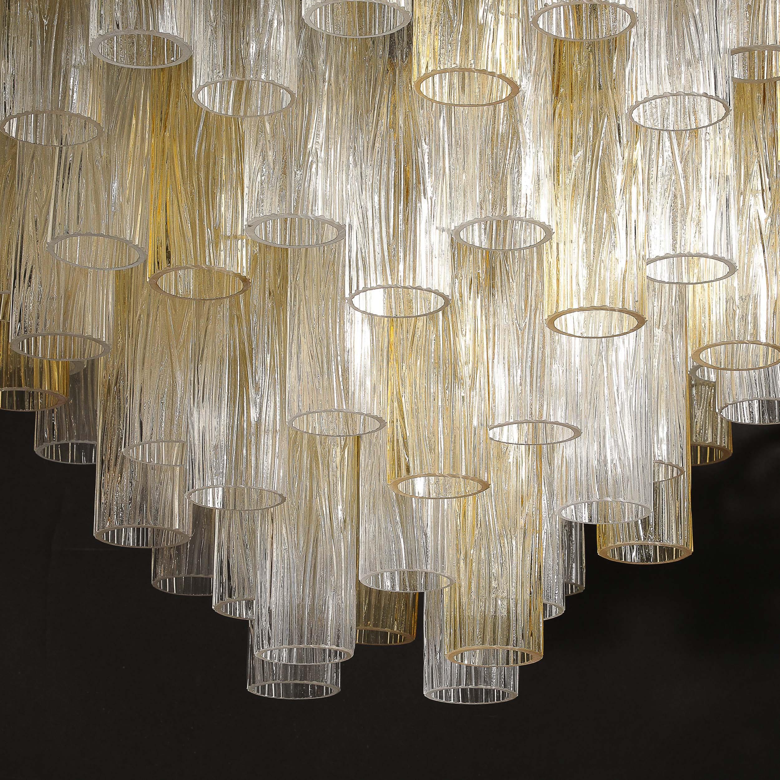 Lampadario modernista a quattro livelli in vetro di Murano trasparente e citrino soffiato a mano in vendita 7