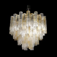 Modernist Hand-Blown Citrine & Transparent Murano Glass Four Tier Chandelier