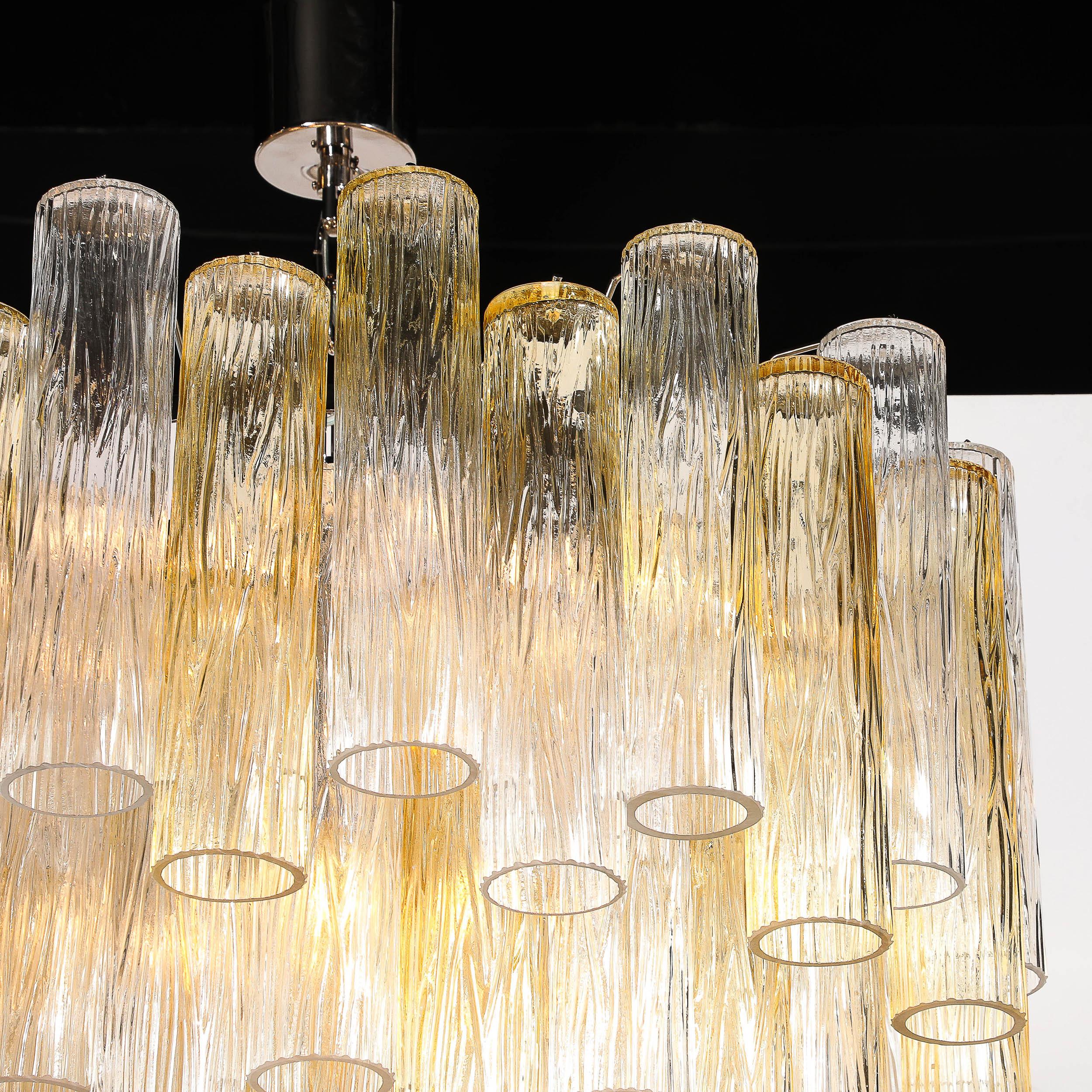 Mid-Century moderno Lampadario modernista a quattro livelli in vetro di Murano trasparente e citrino soffiato a mano in vendita