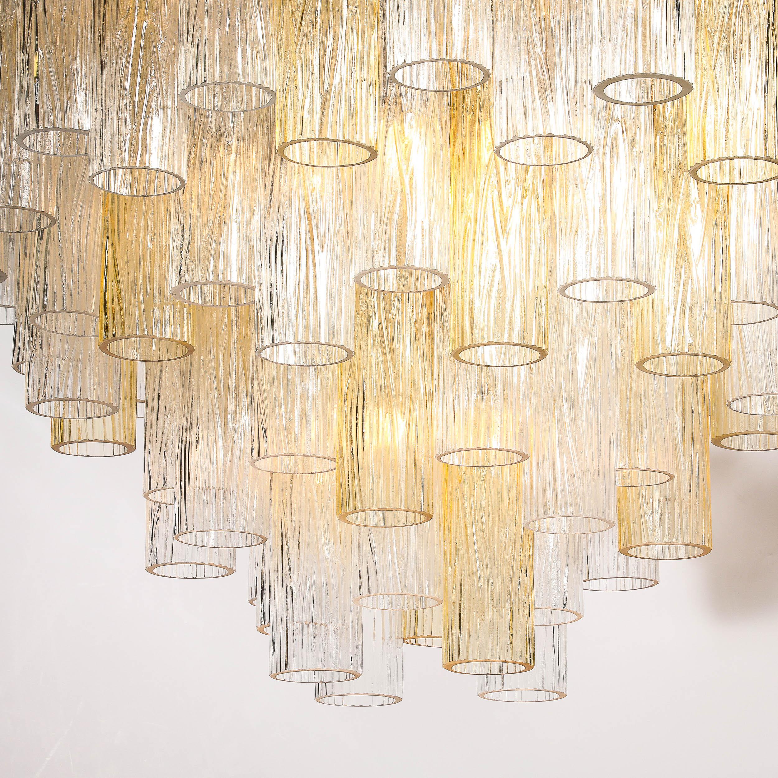Italiano Lampadario modernista a quattro livelli in vetro di Murano trasparente e citrino soffiato a mano in vendita