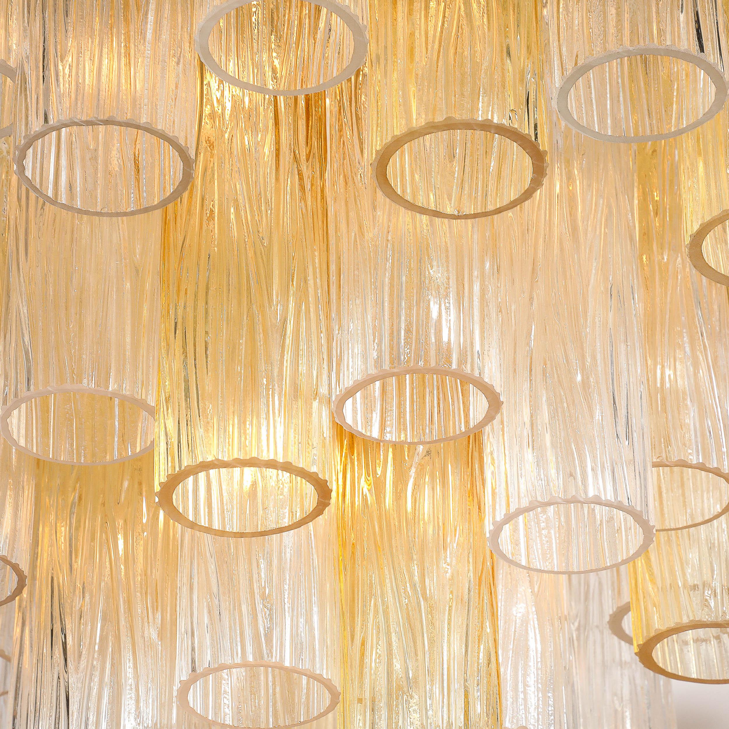 Lampadario modernista a quattro livelli in vetro di Murano trasparente e citrino soffiato a mano In condizioni ottime in vendita a New York, NY