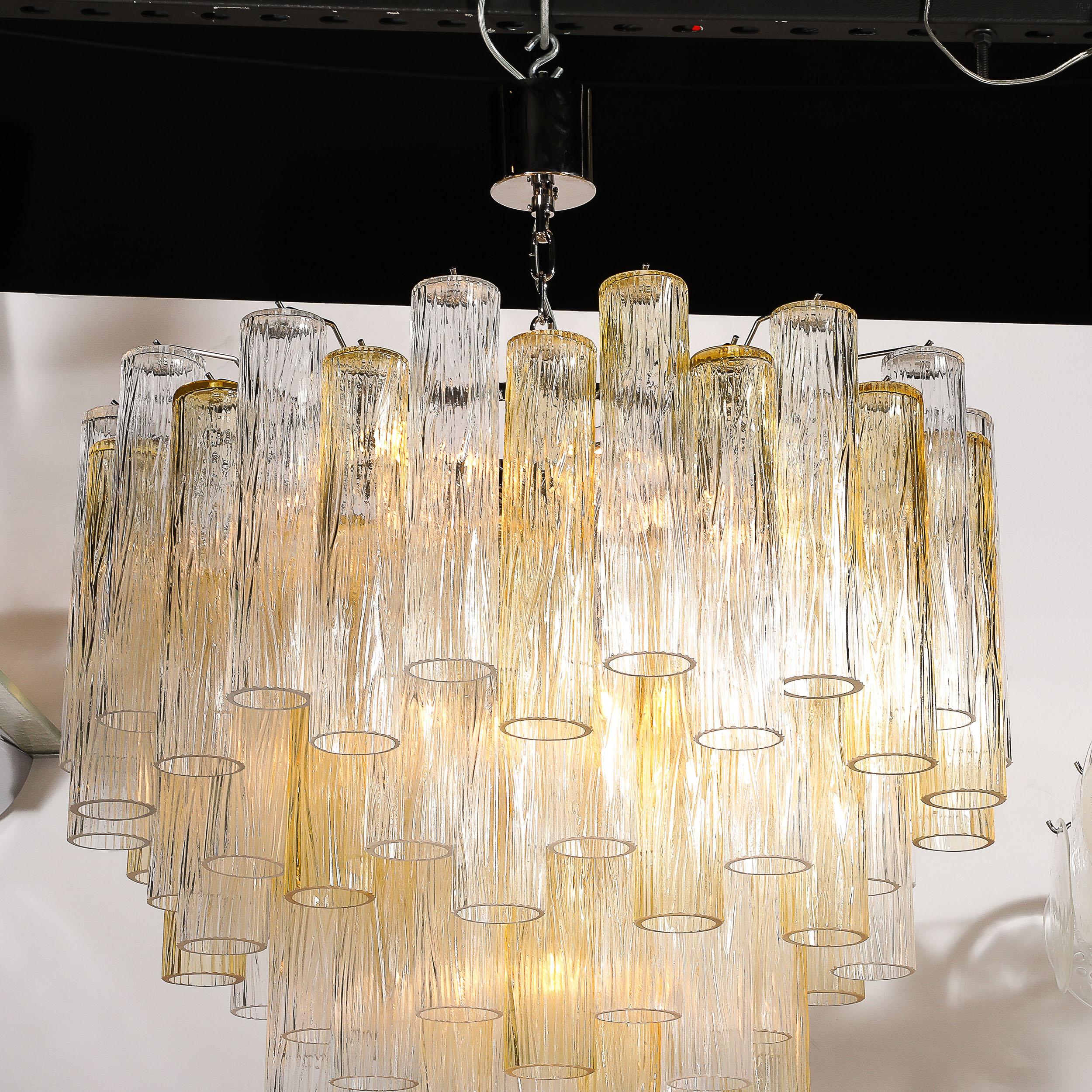 XXI secolo e contemporaneo Lampadario modernista a quattro livelli in vetro di Murano trasparente e citrino soffiato a mano in vendita