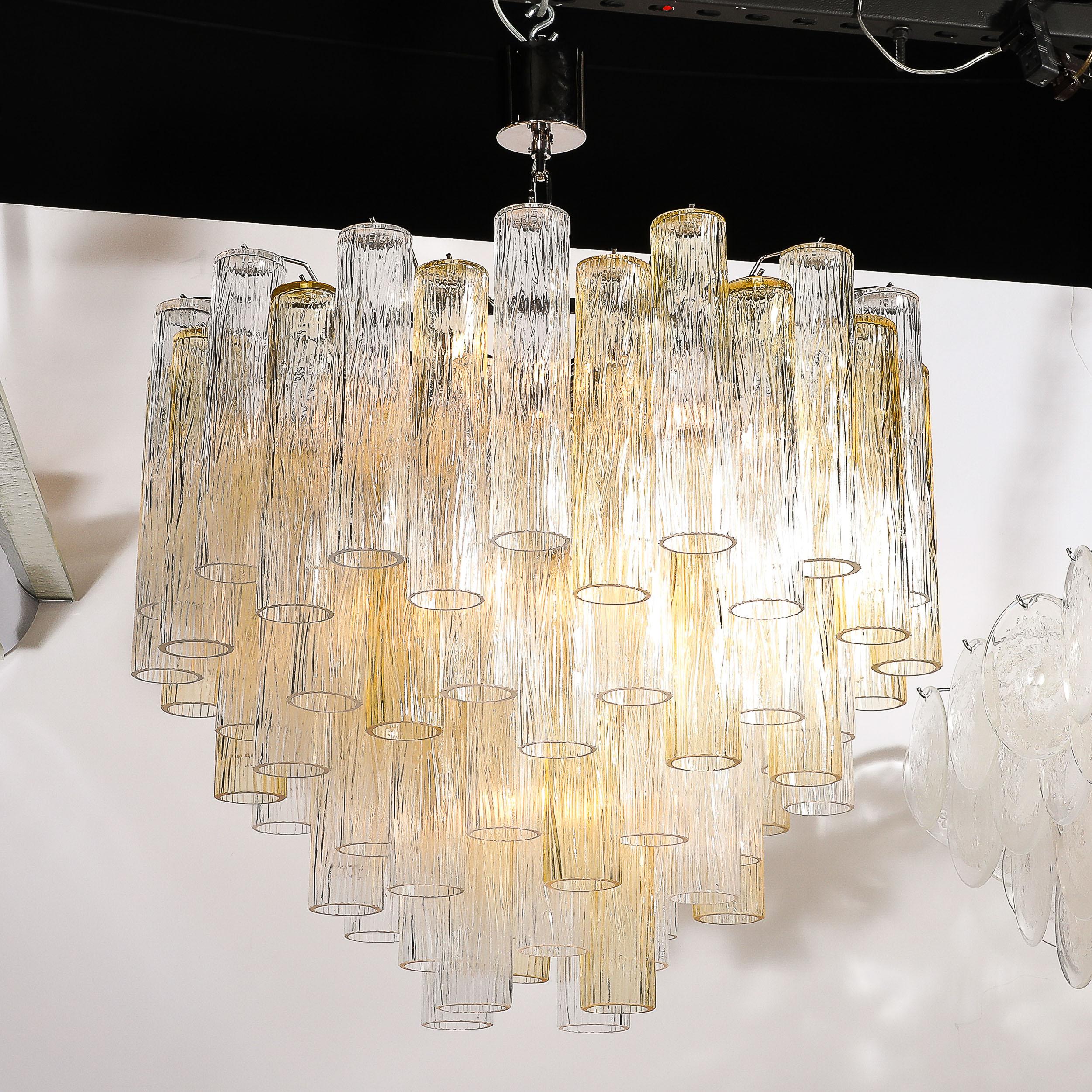 Vetro di Murano Lampadario modernista a quattro livelli in vetro di Murano trasparente e citrino soffiato a mano in vendita