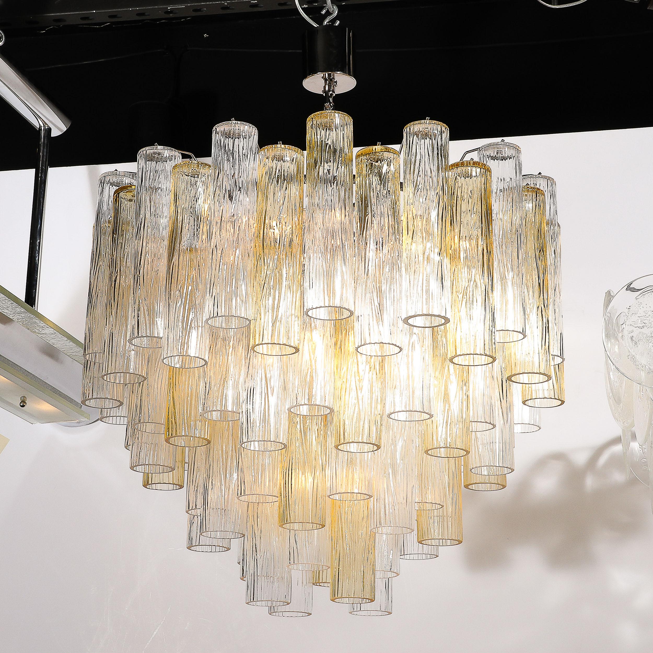 Lampadario modernista a quattro livelli in vetro di Murano trasparente e citrino soffiato a mano in vendita 1