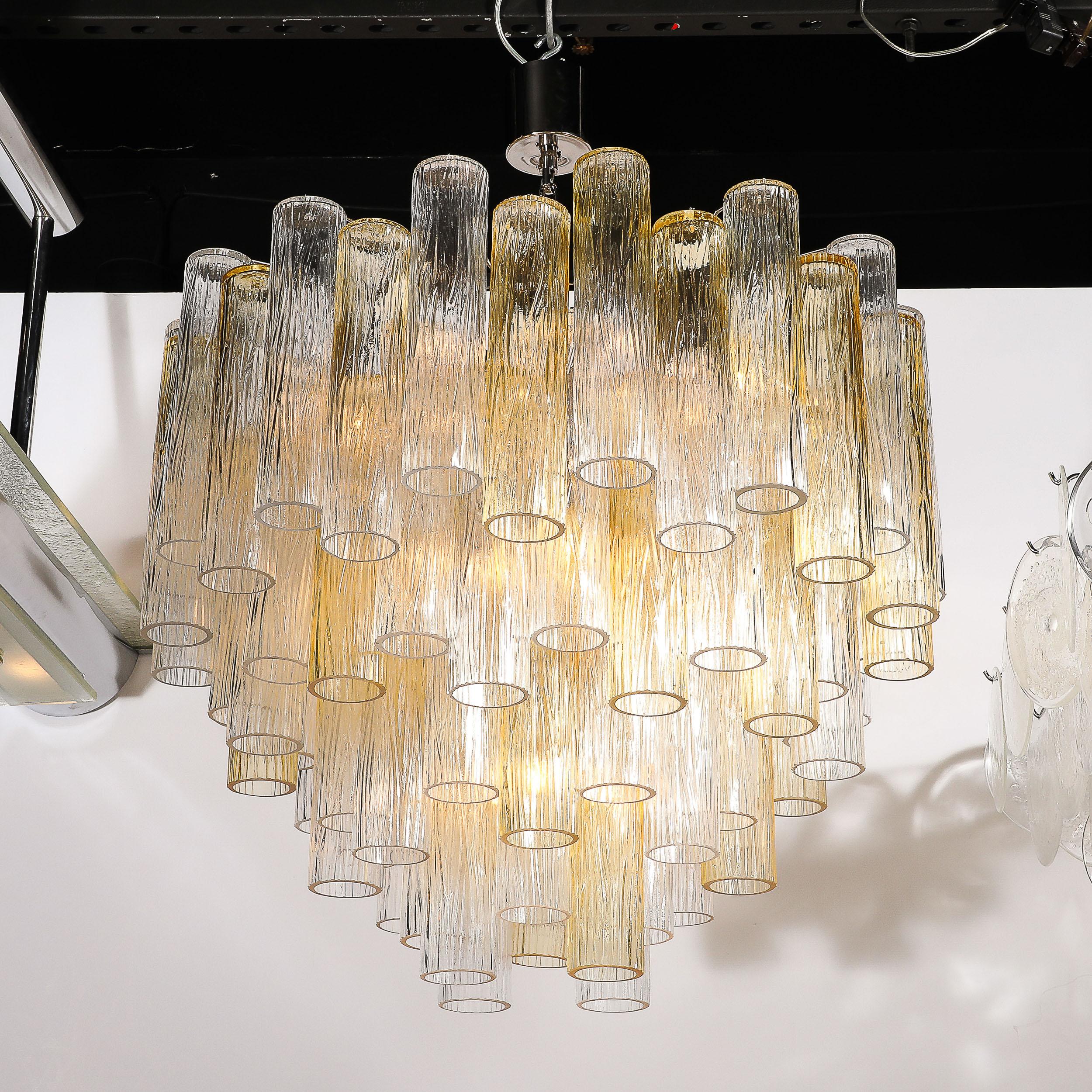 Lampadario modernista a quattro livelli in vetro di Murano trasparente e citrino soffiato a mano in vendita 2