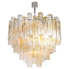 Modernist Hand-Blown Citrine & Transparent Murano Glass Four Tier Chandelier